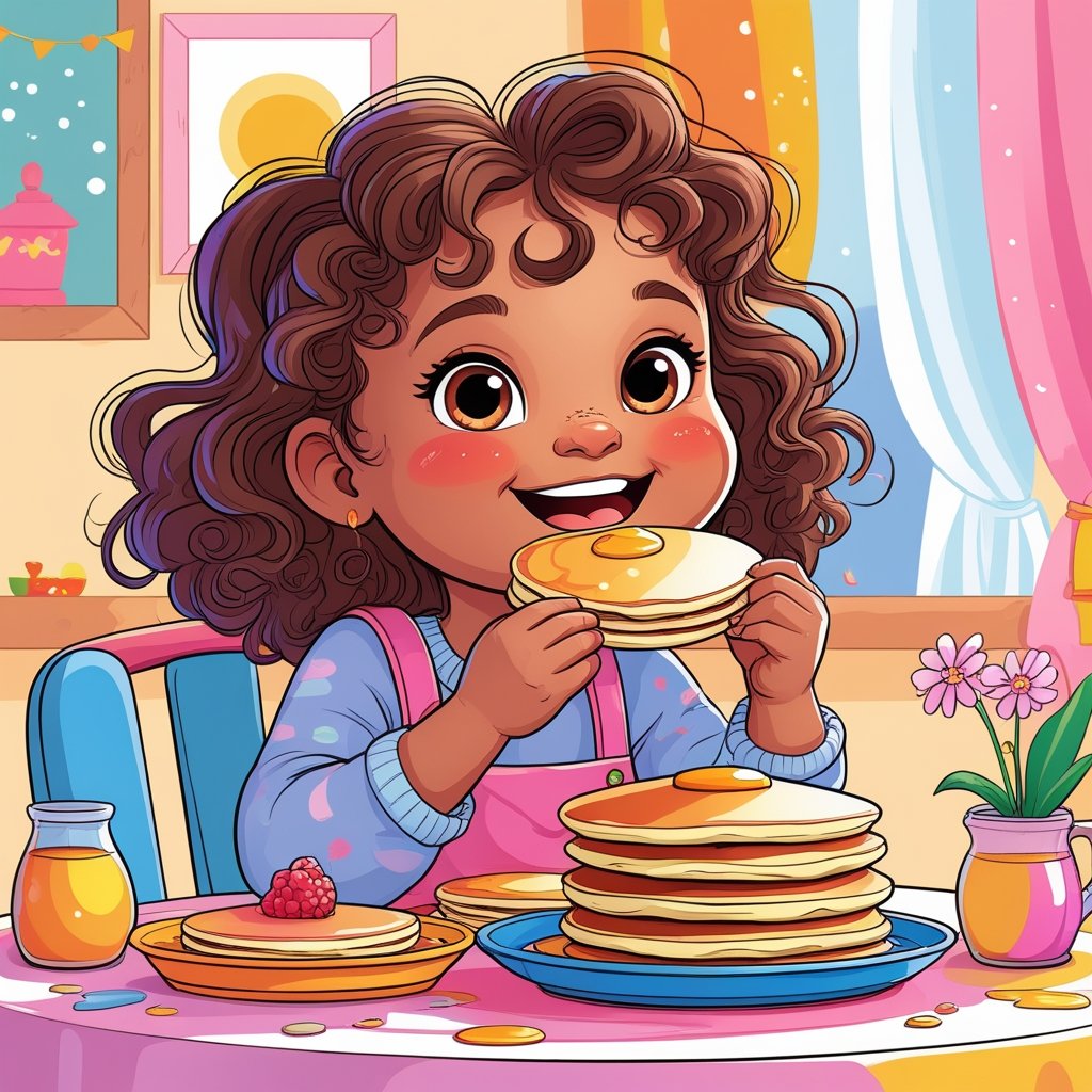 cute girl eating pancakes coloring page – freecoloringnch printable