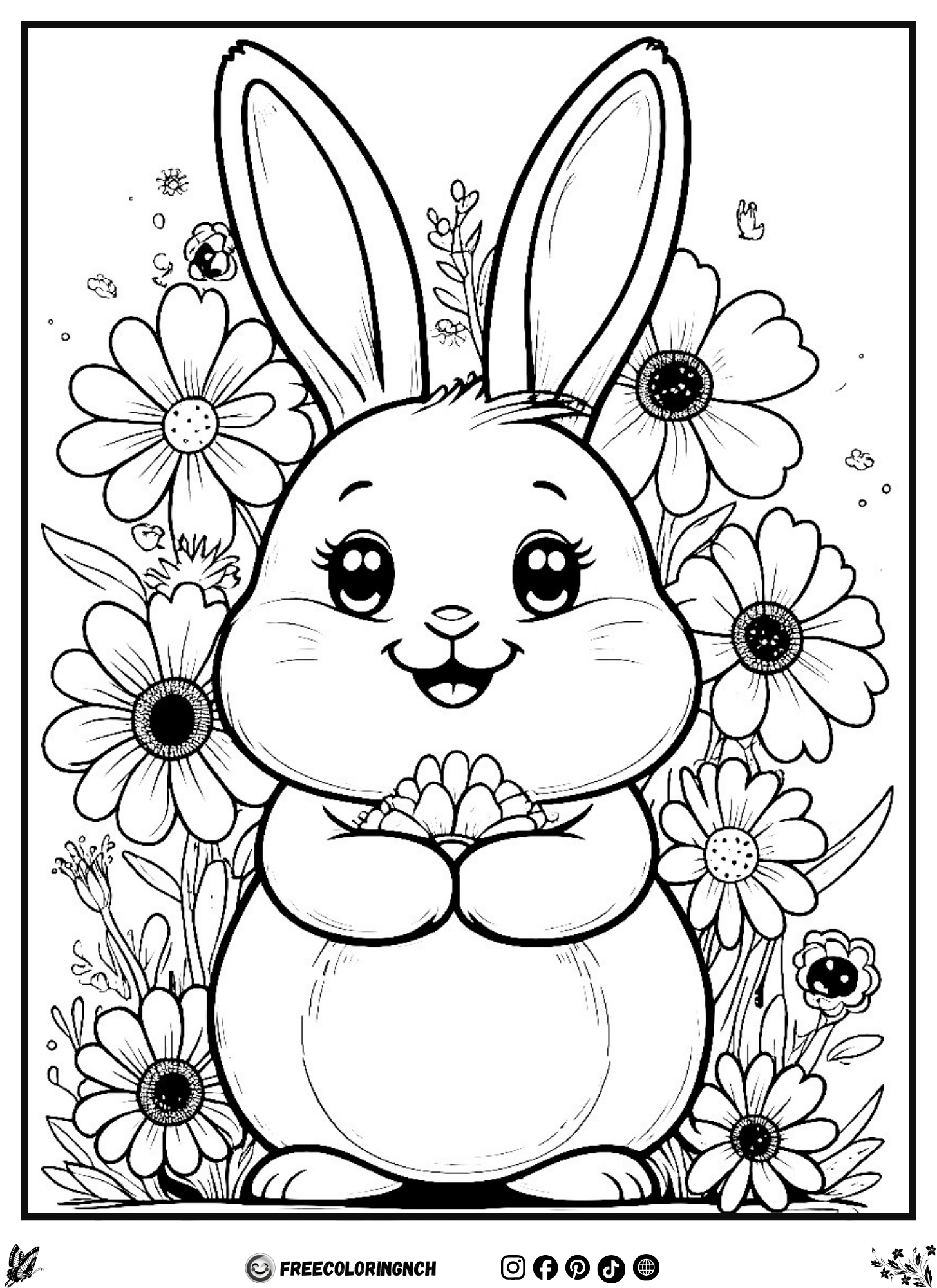 Animal and flower coloring sheets printable bunny flower