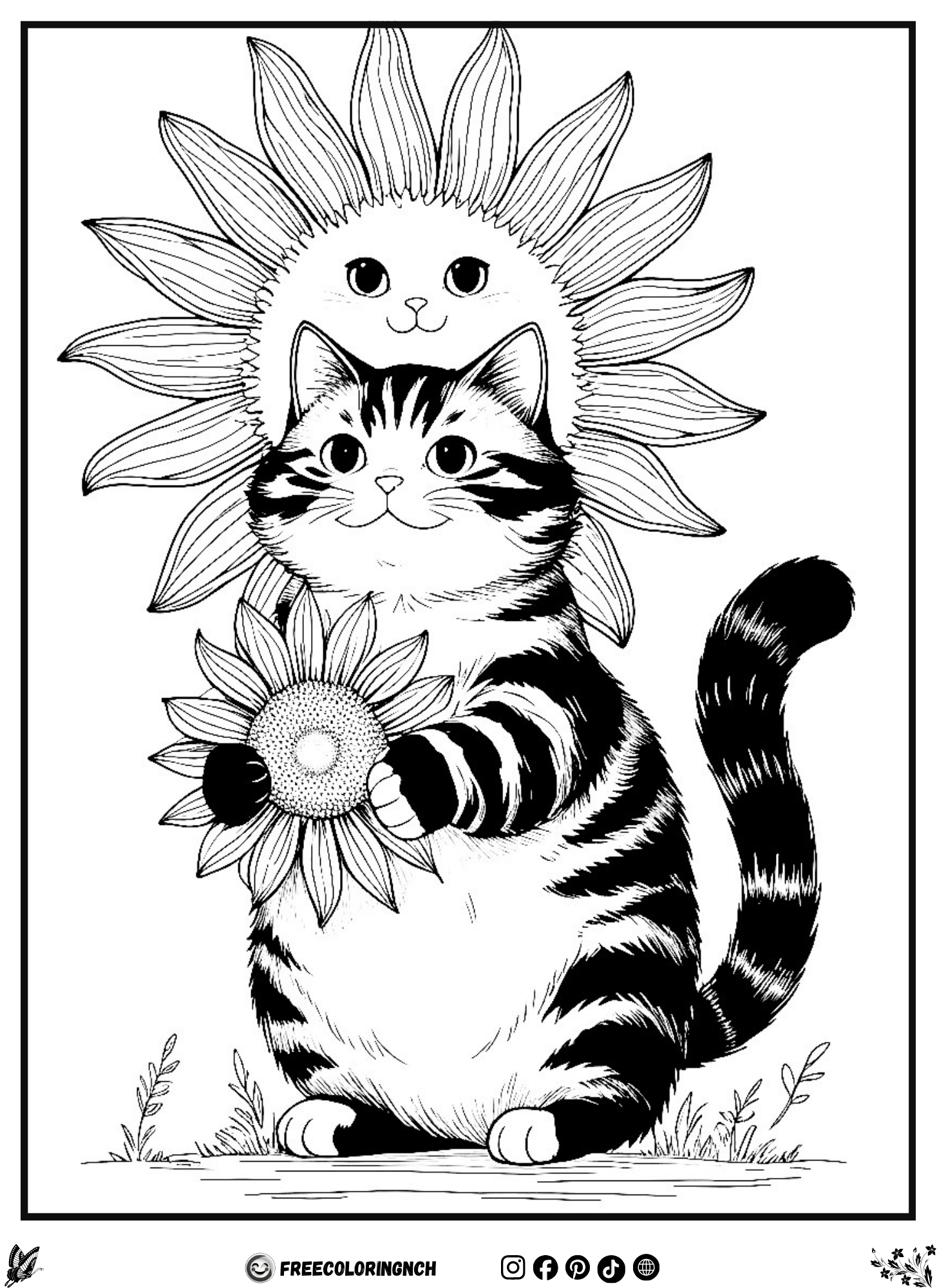 Animal and flower coloring sheets printable cat sun flower