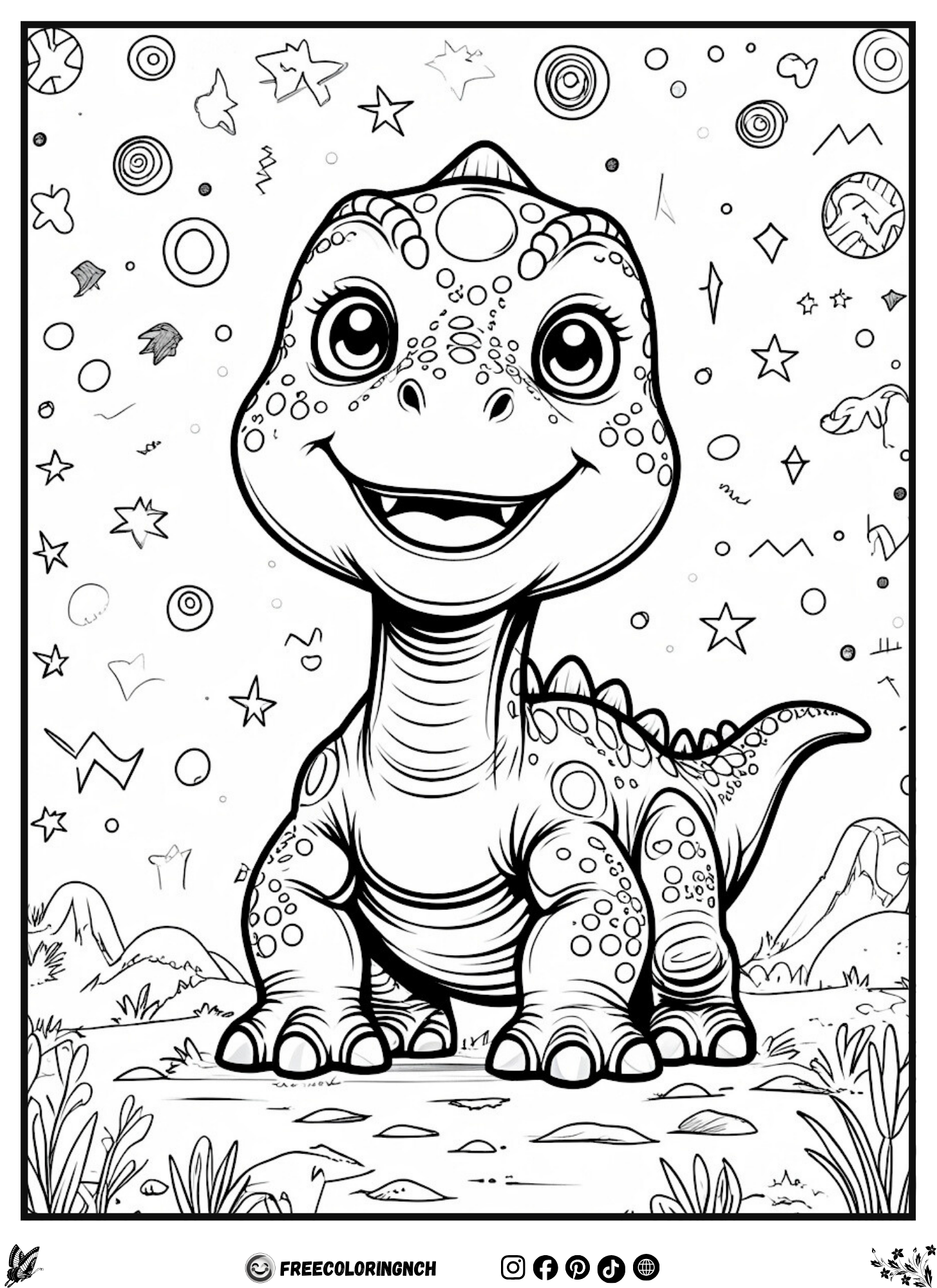 Cute dinosaur easy animal coloring page for kids