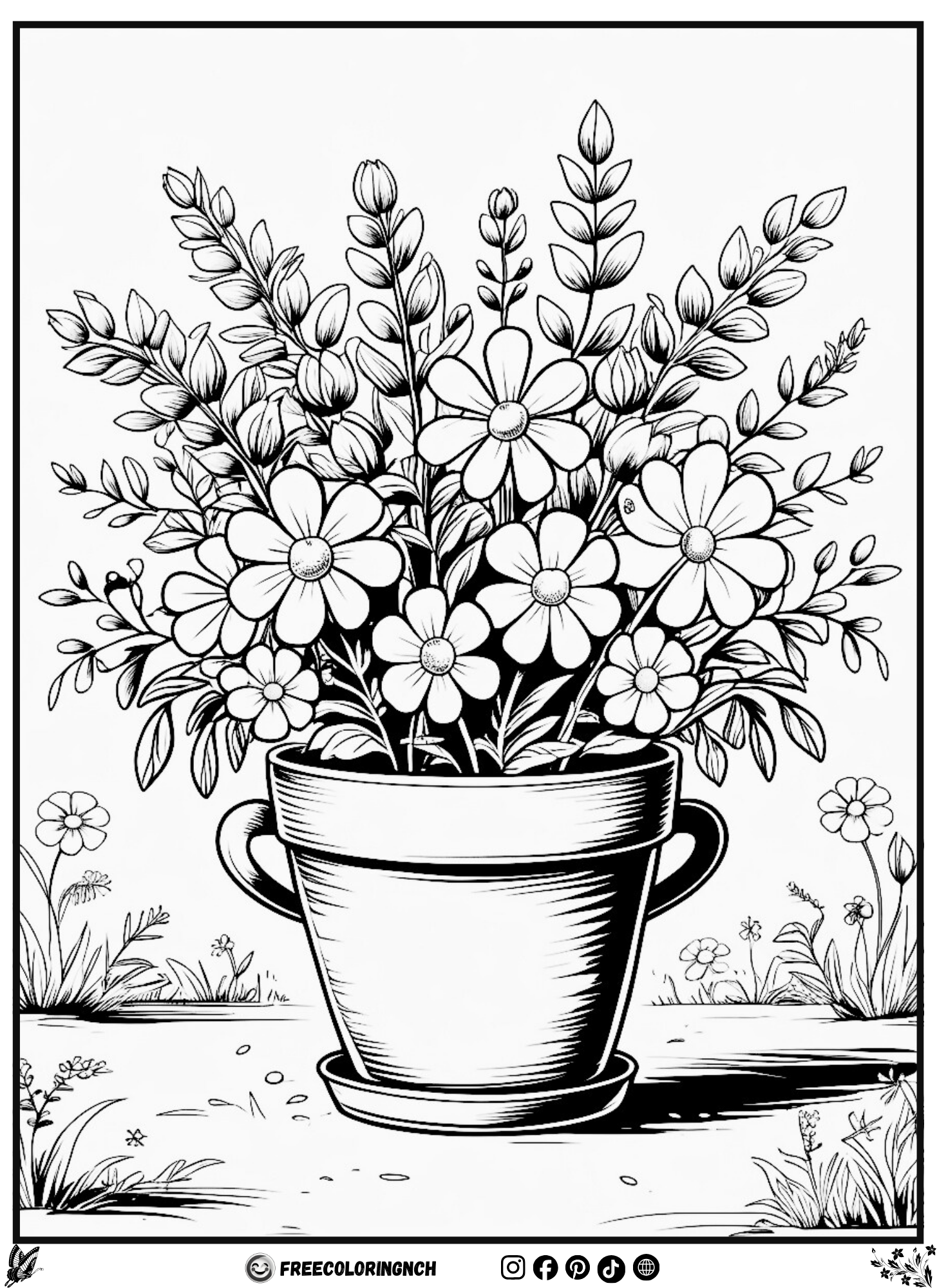 Cute flower pot coloring page for kids free printable
