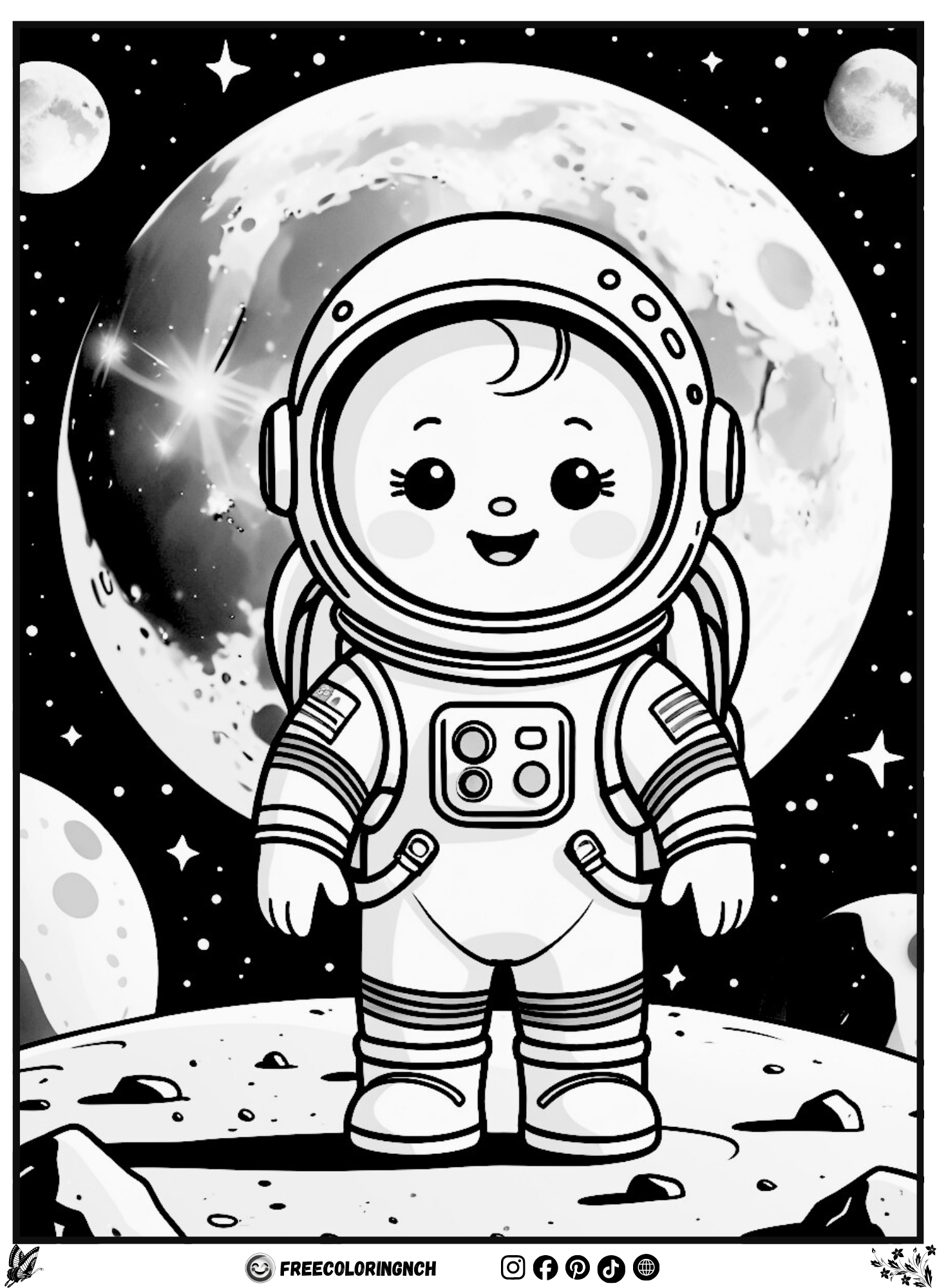Cute moon and star friends coloring page for kids, free printable
