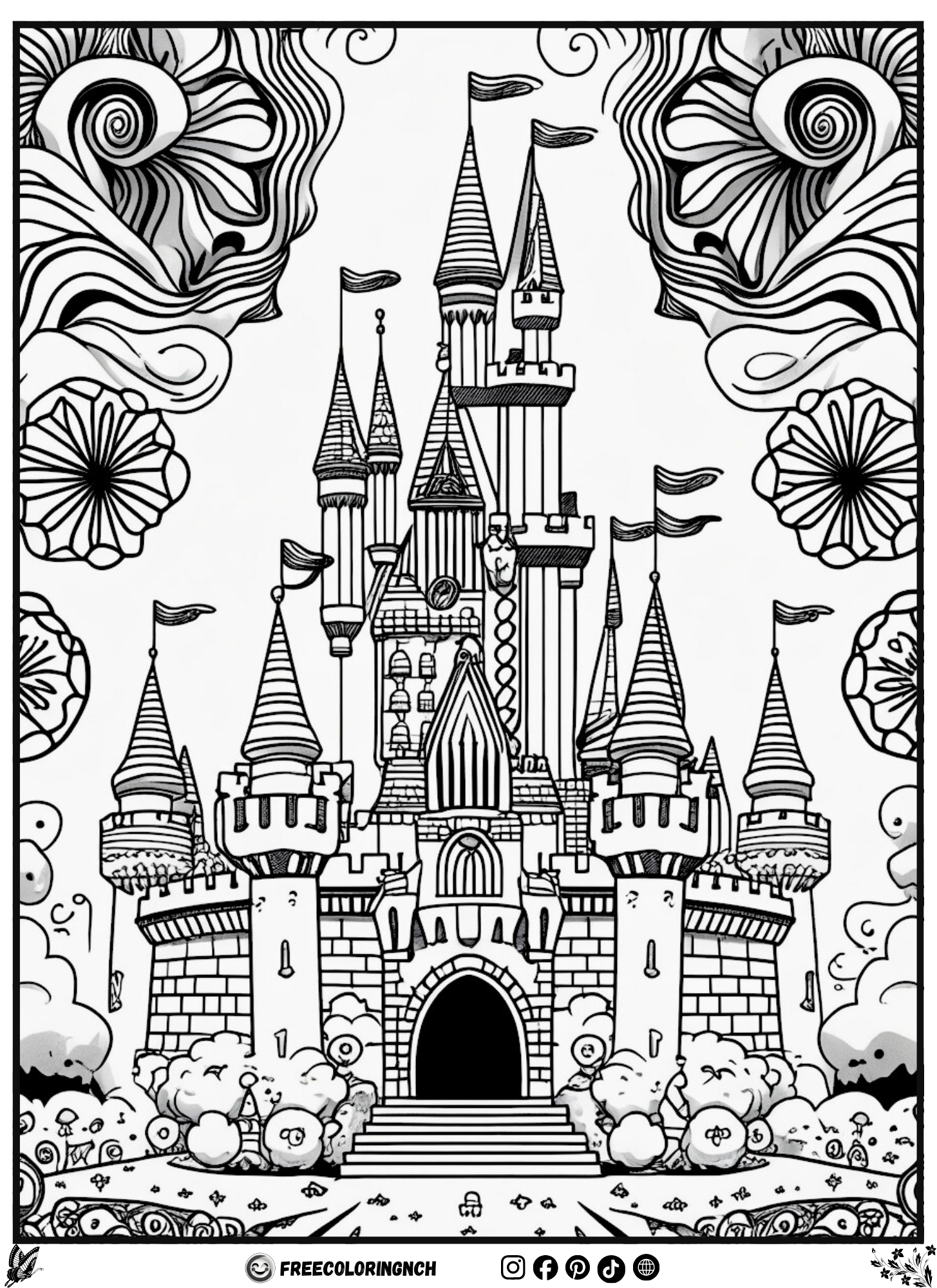 Candy Castle Optical Illusion coloring for kids, free printable sheet