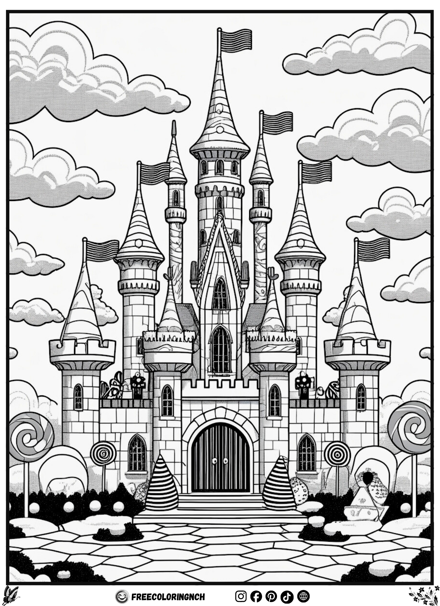 Candy Castle Optical Illusion coloring for kids, free printable sheet