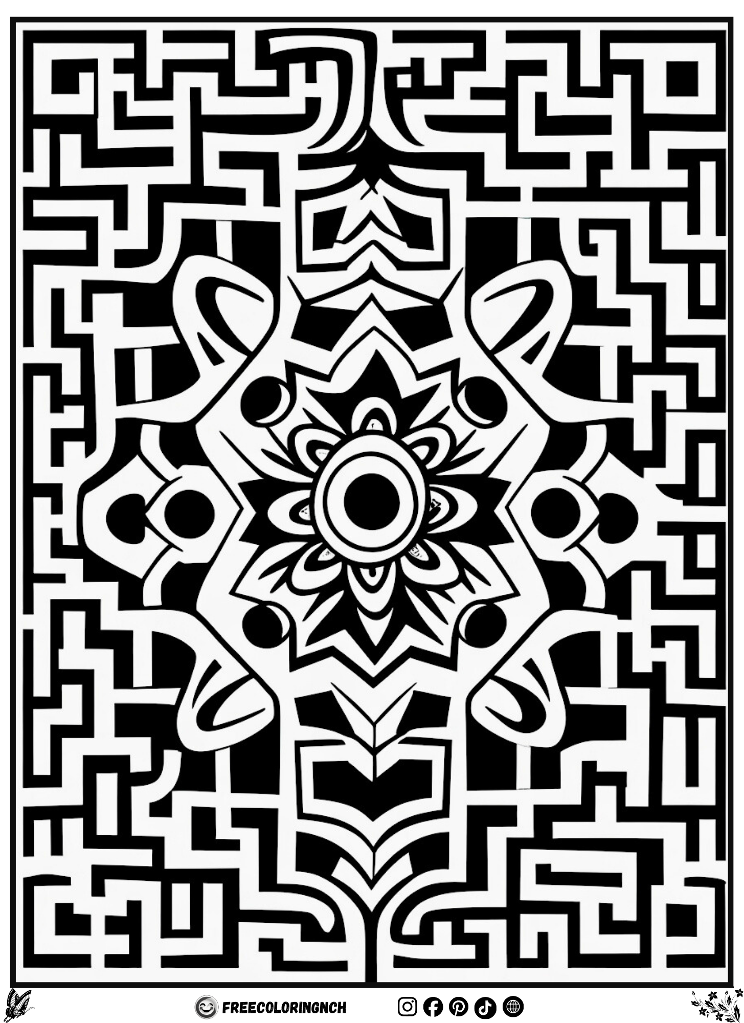 Magical Optical Illusion Maze coloring for kids, free printable sheet