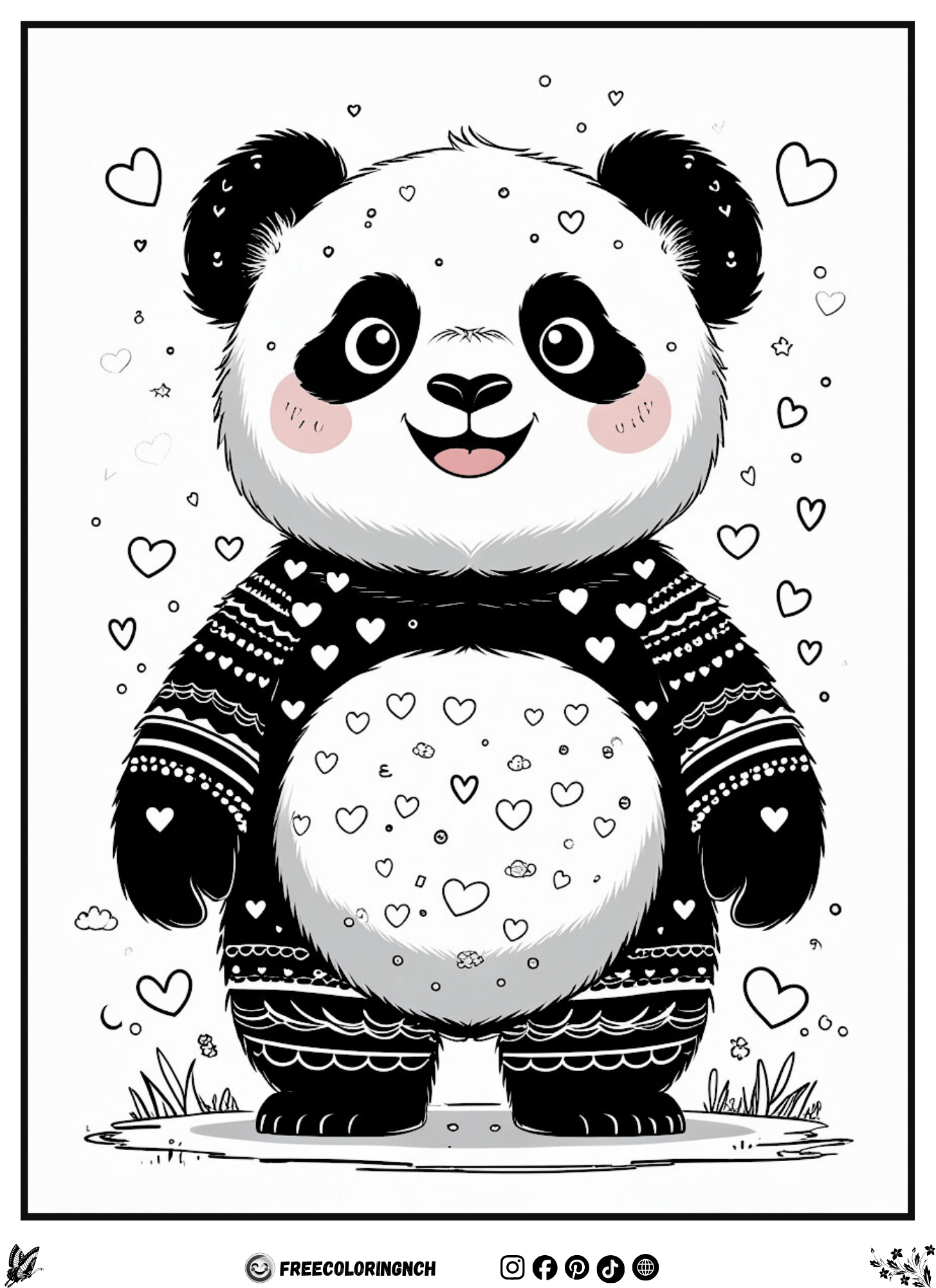 Cute panda easy animal coloring page for kids