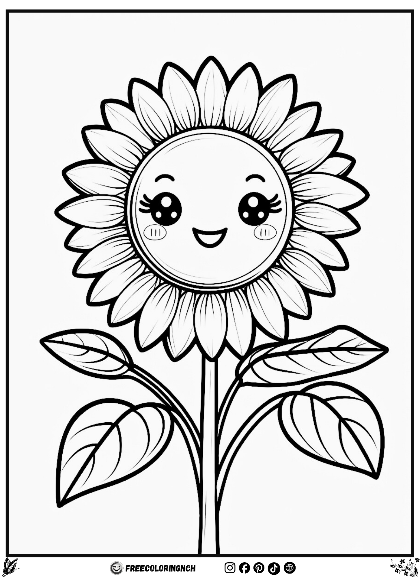 Cute sunflower coloring page for kids free printable PDF