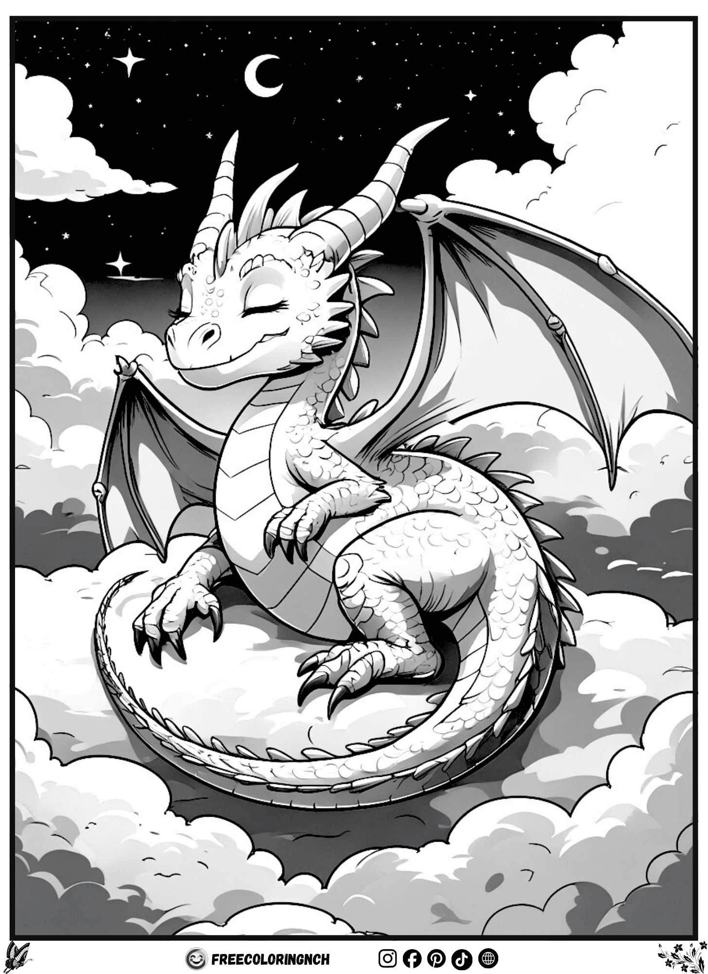 Sleepy Dragon Free Printable Coloring Page