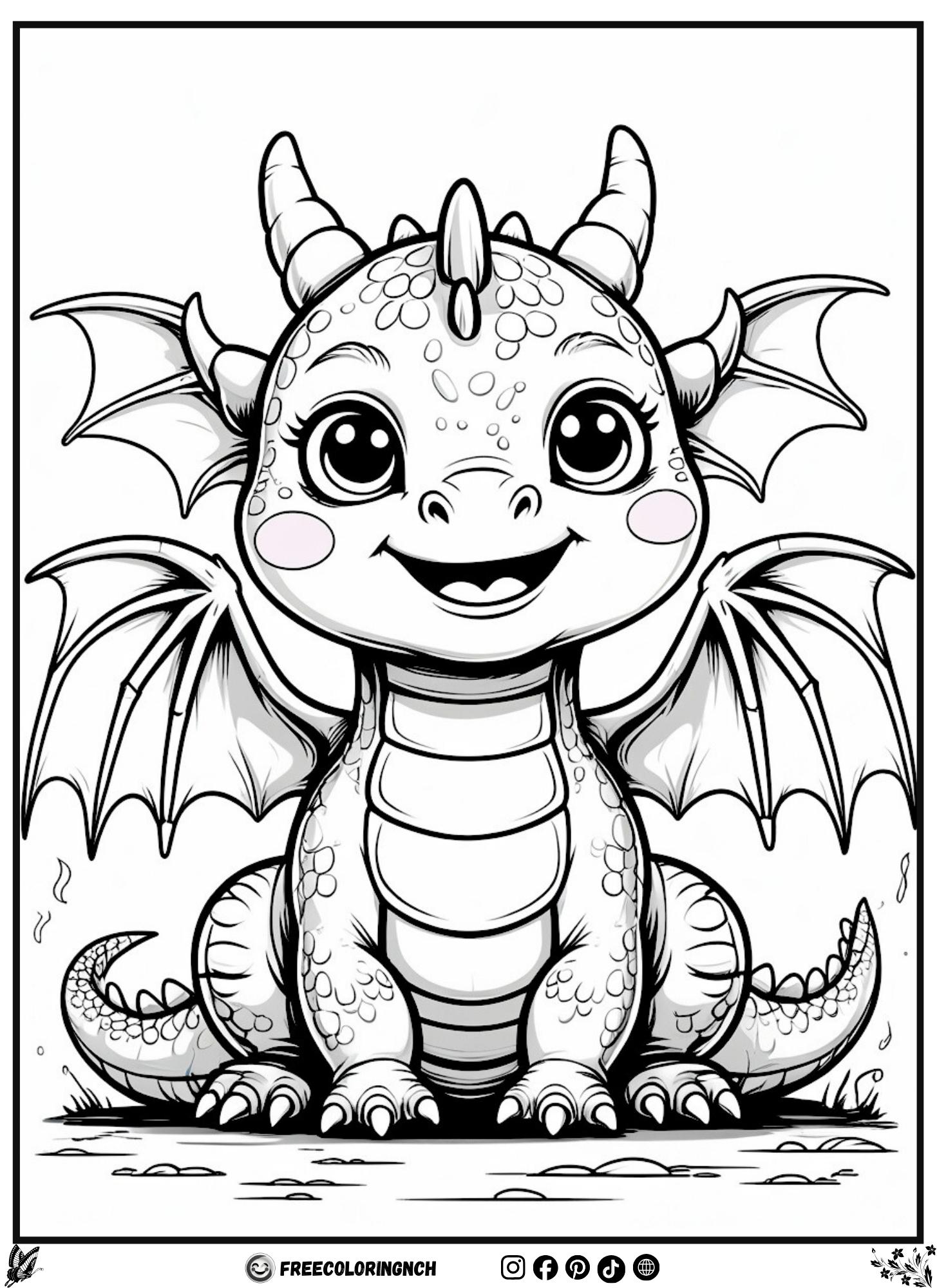 Kawaii Dragon Coloring Page, Easy Printable