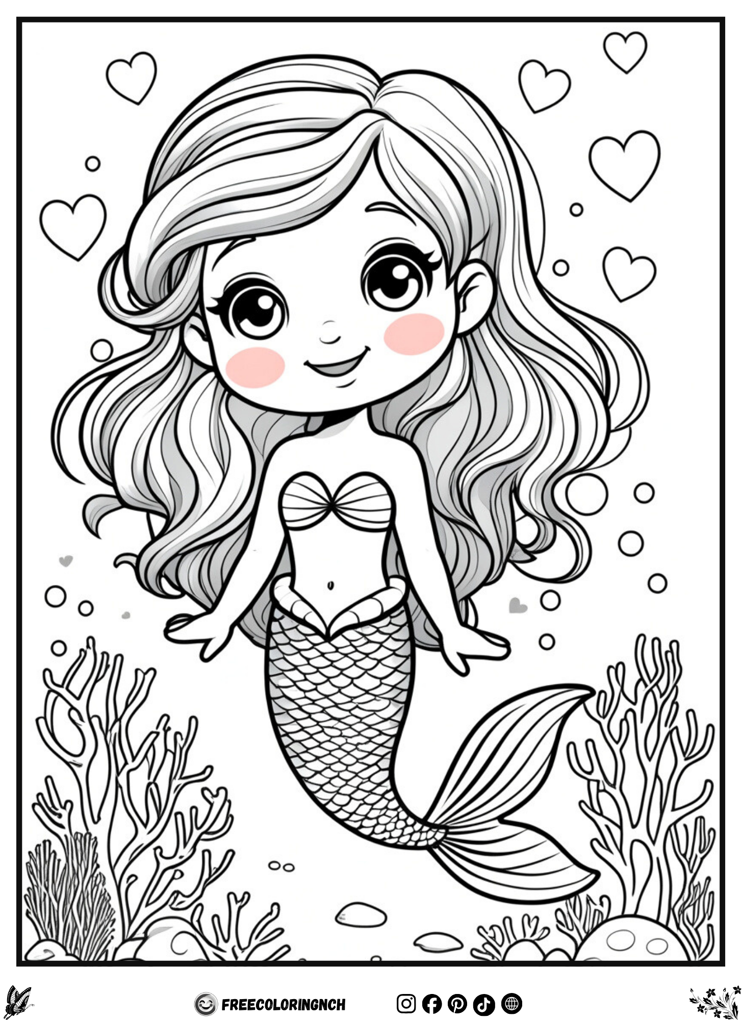 Cute Valentine Mermaid - Valentines Day Coloring pages free printable