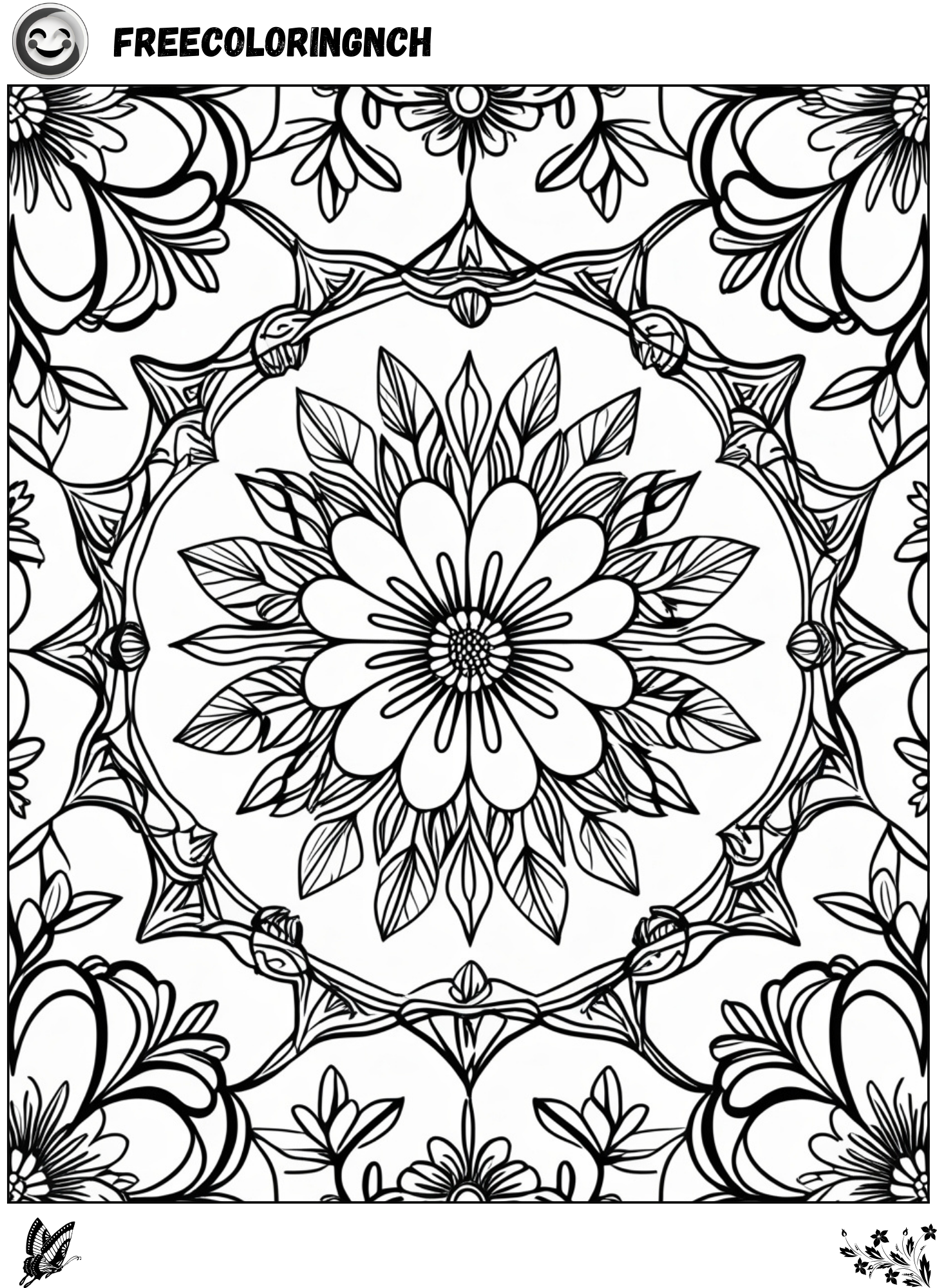 Floral Garden Mandala Coloring Page Printable