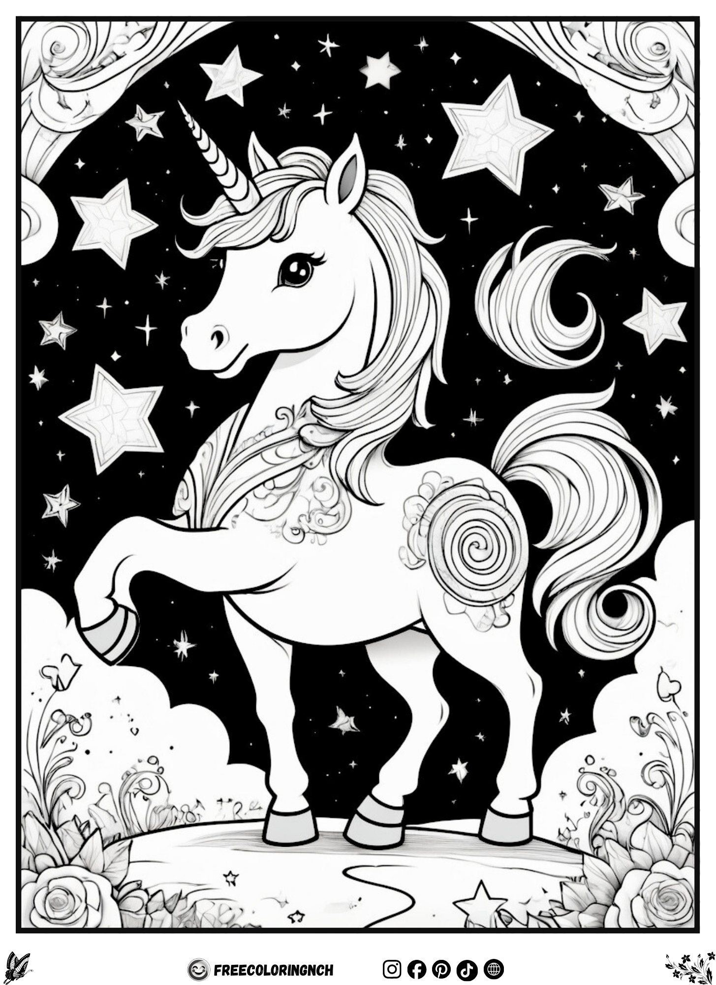 Funny unicorn easy animal coloring page for kids