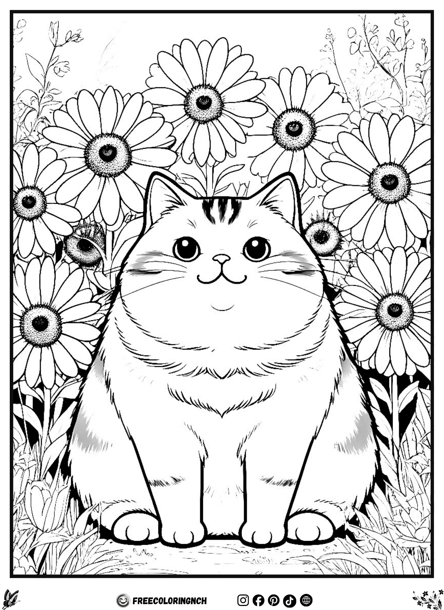 Animal and flower coloring sheets printable kawaii cat flower