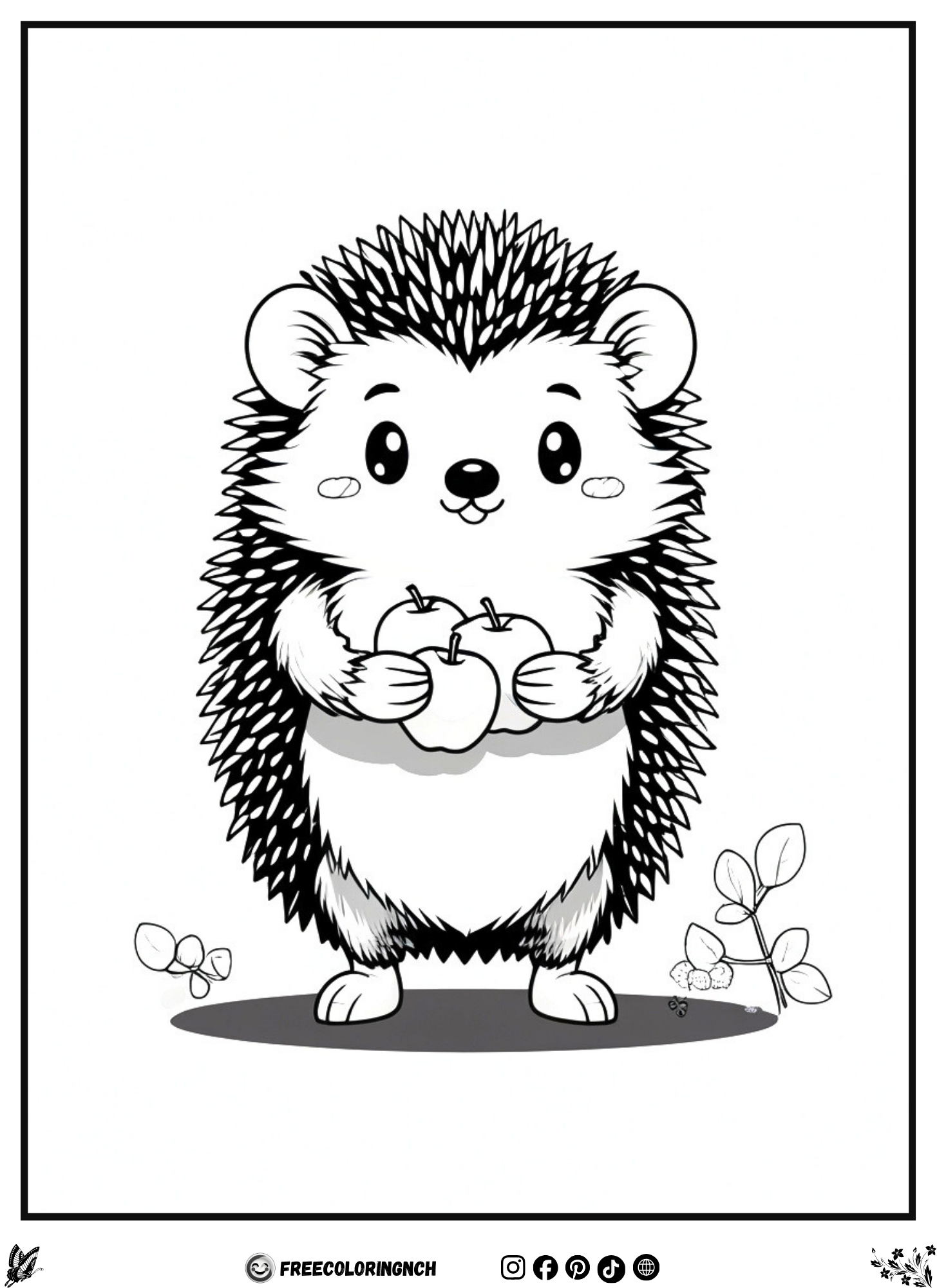 Kawaii Hedgehog Coloring Sheet