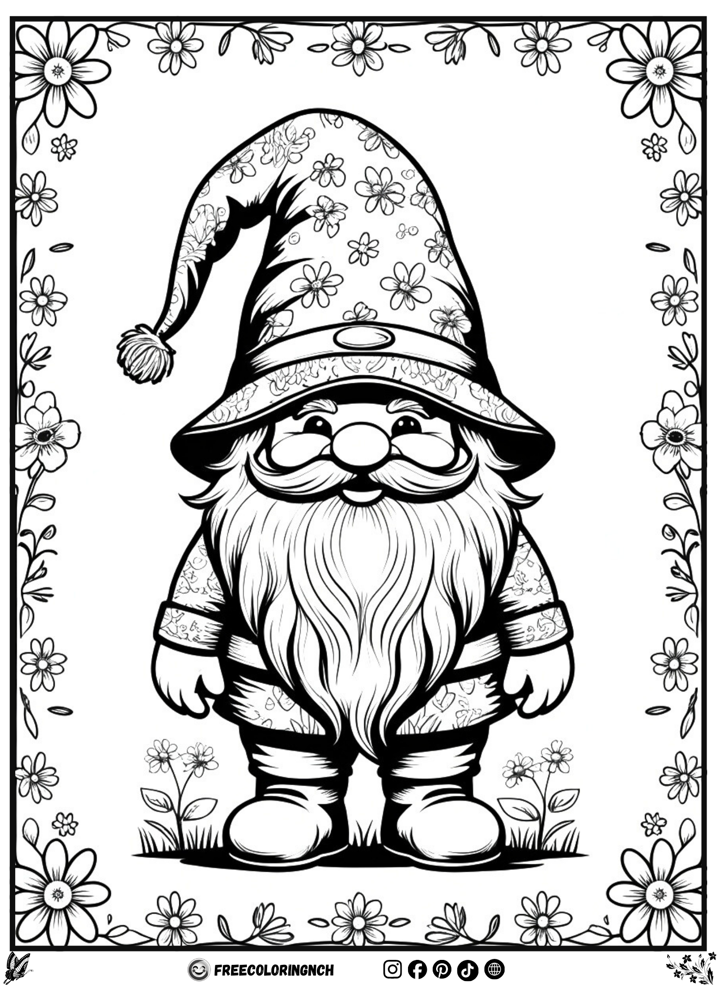 Free fun coloring sheets - Vintage Garden Gnome coloring page free printable