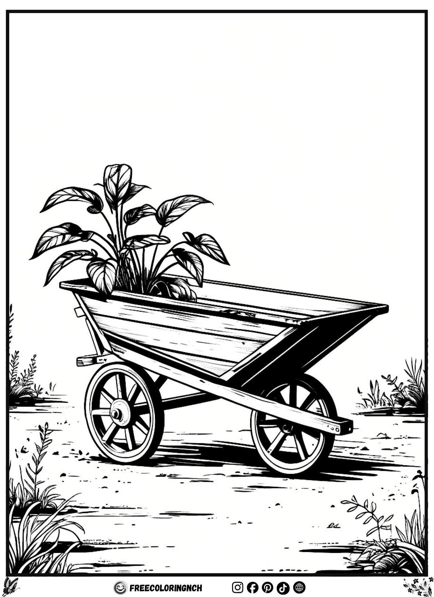 Old Garden Wheelbarrow Coloring Page