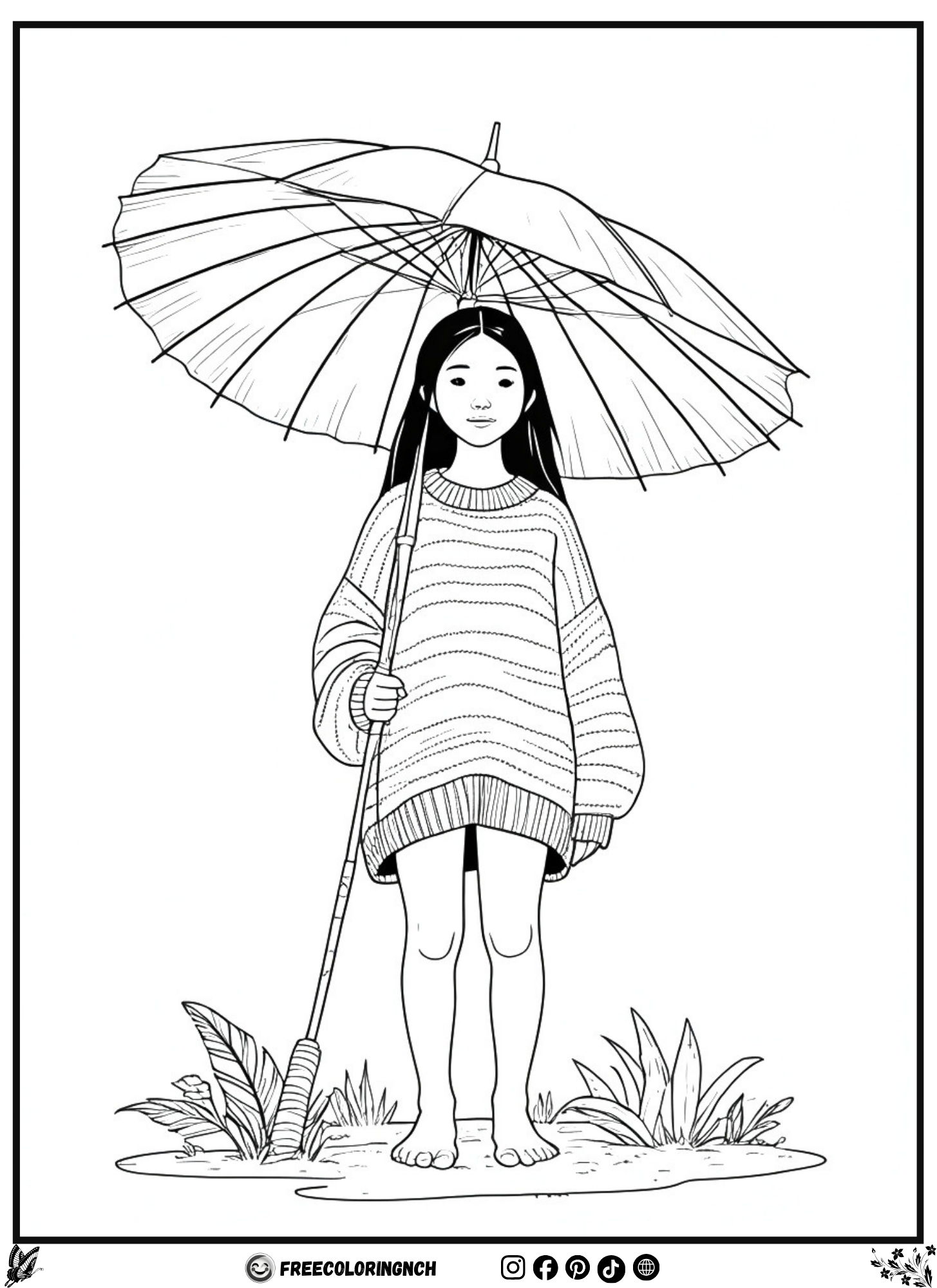 Boho palm leaf umbrella isolation coloring page printable