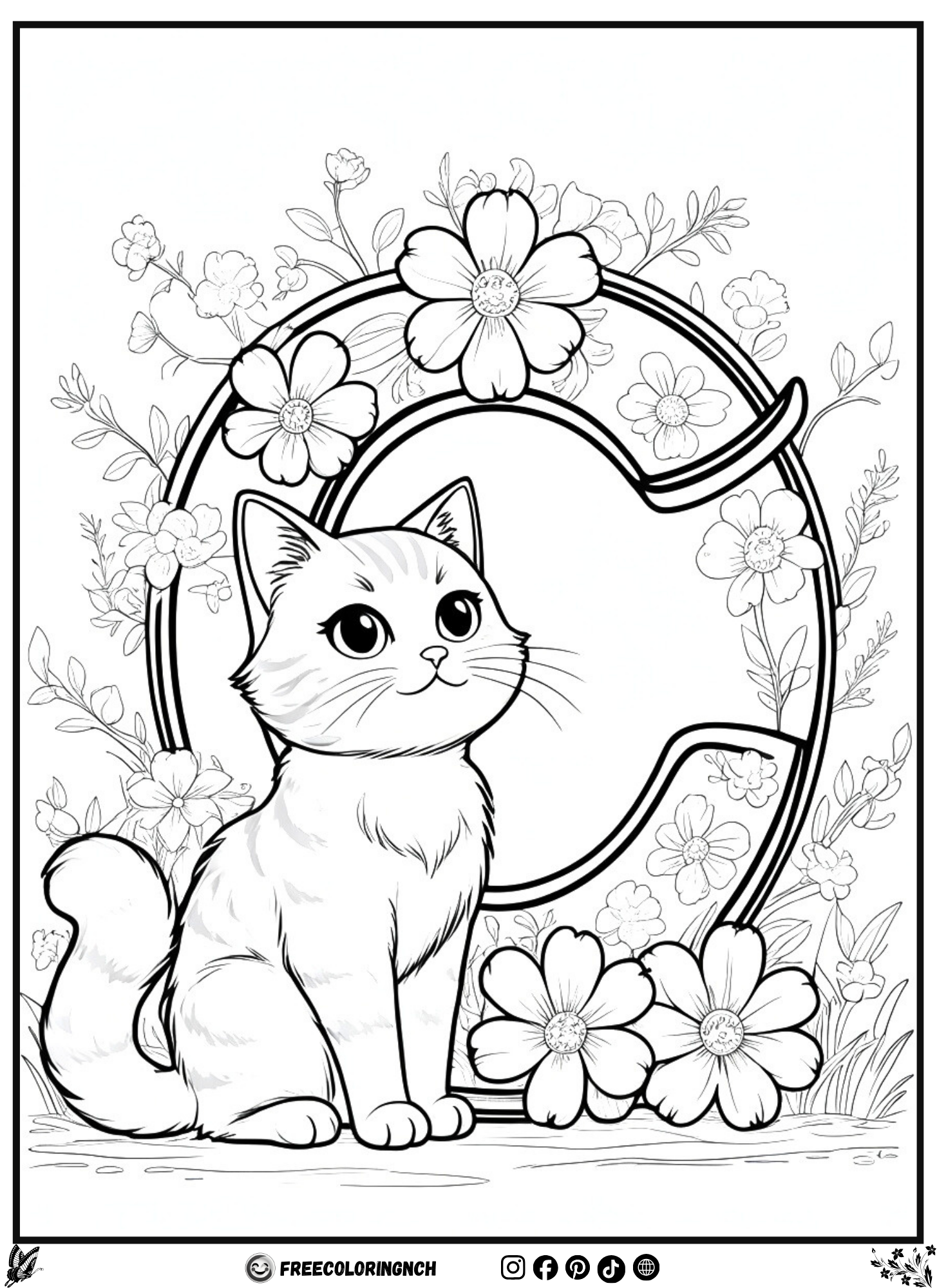Letter C cat alphabet for coloring sheet printable for kindergarten