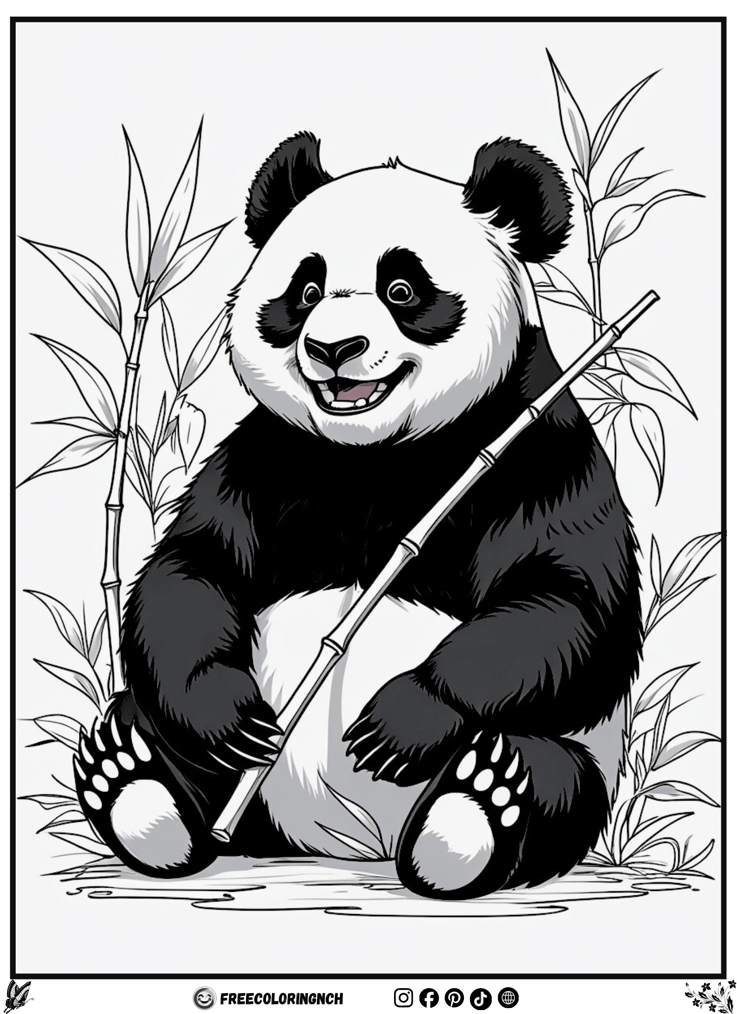 Happy Panda cute coloring sheet for kids free printable