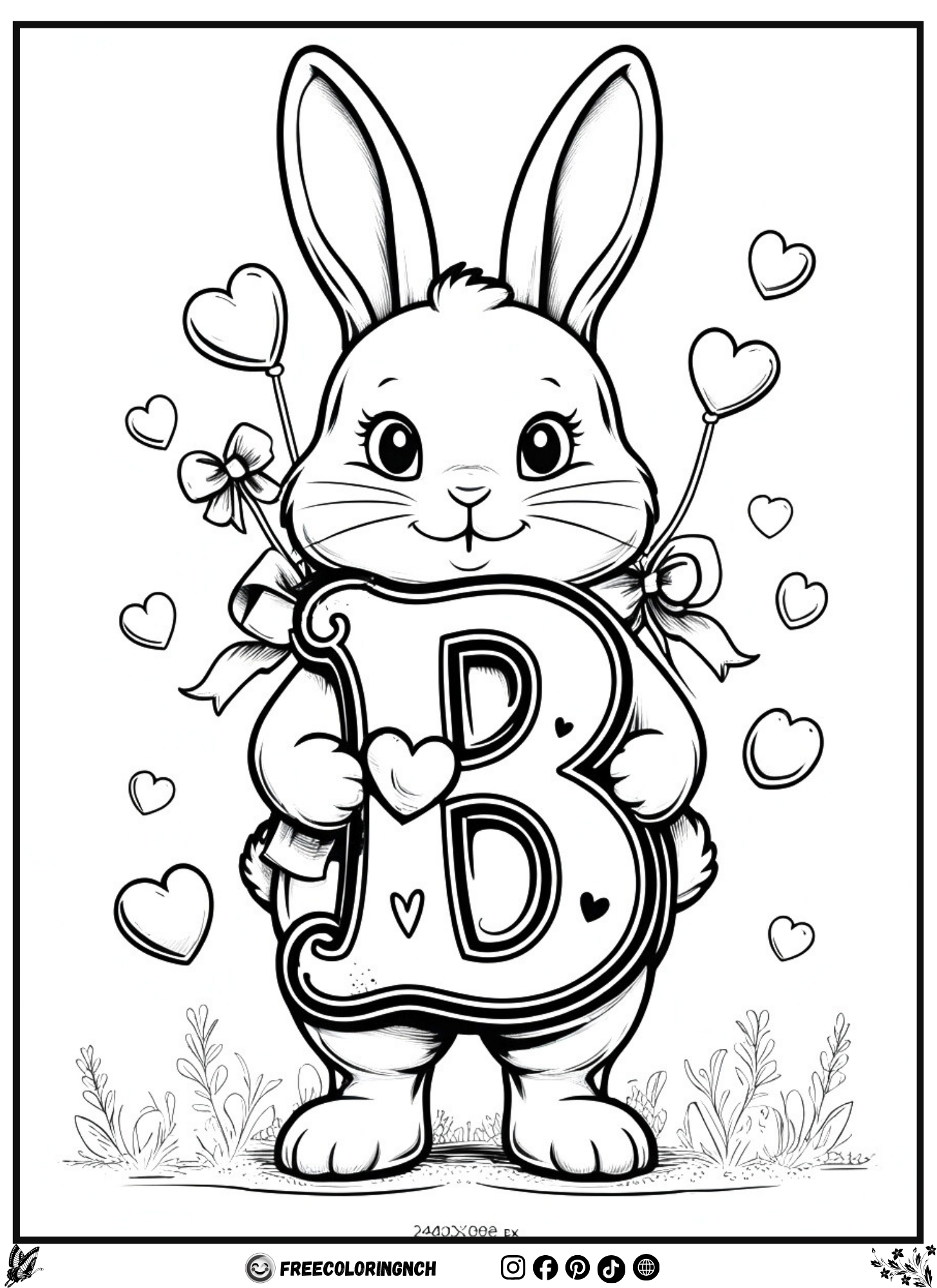Letter B bunny alphabet for coloring page free printable for preschool