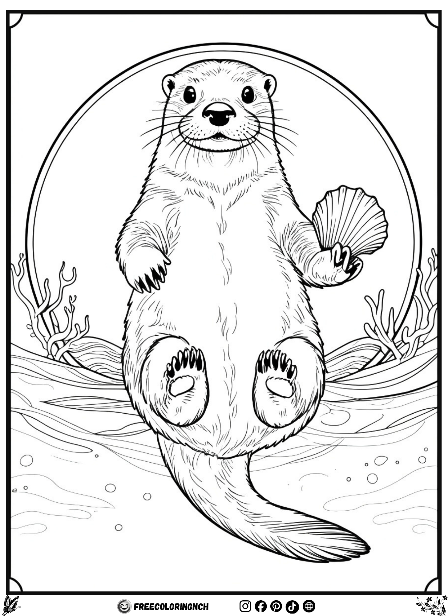 Boho sea otter isolation coloring page printable