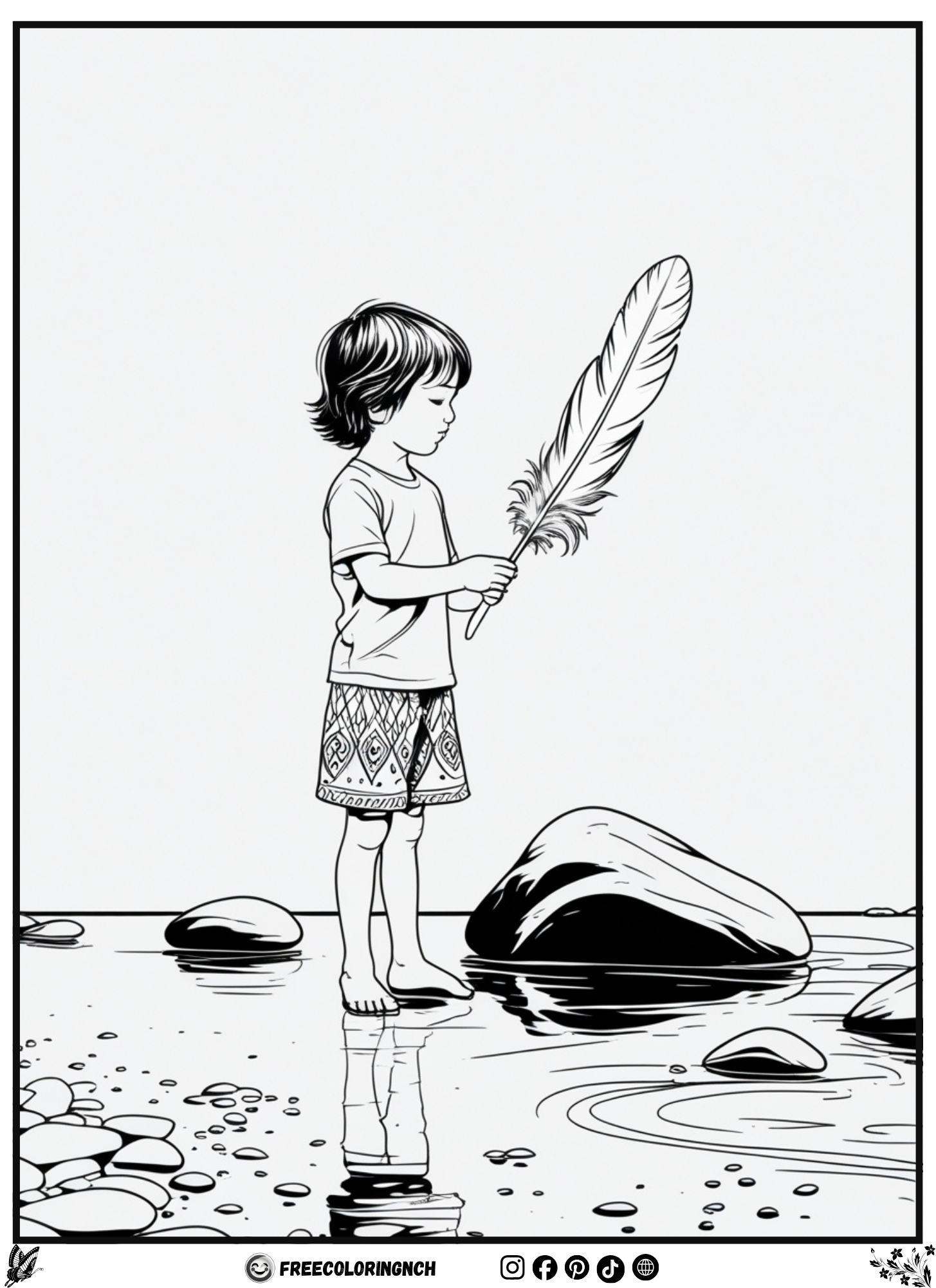 Feather and Stone Zen Minimalist Coloring Page