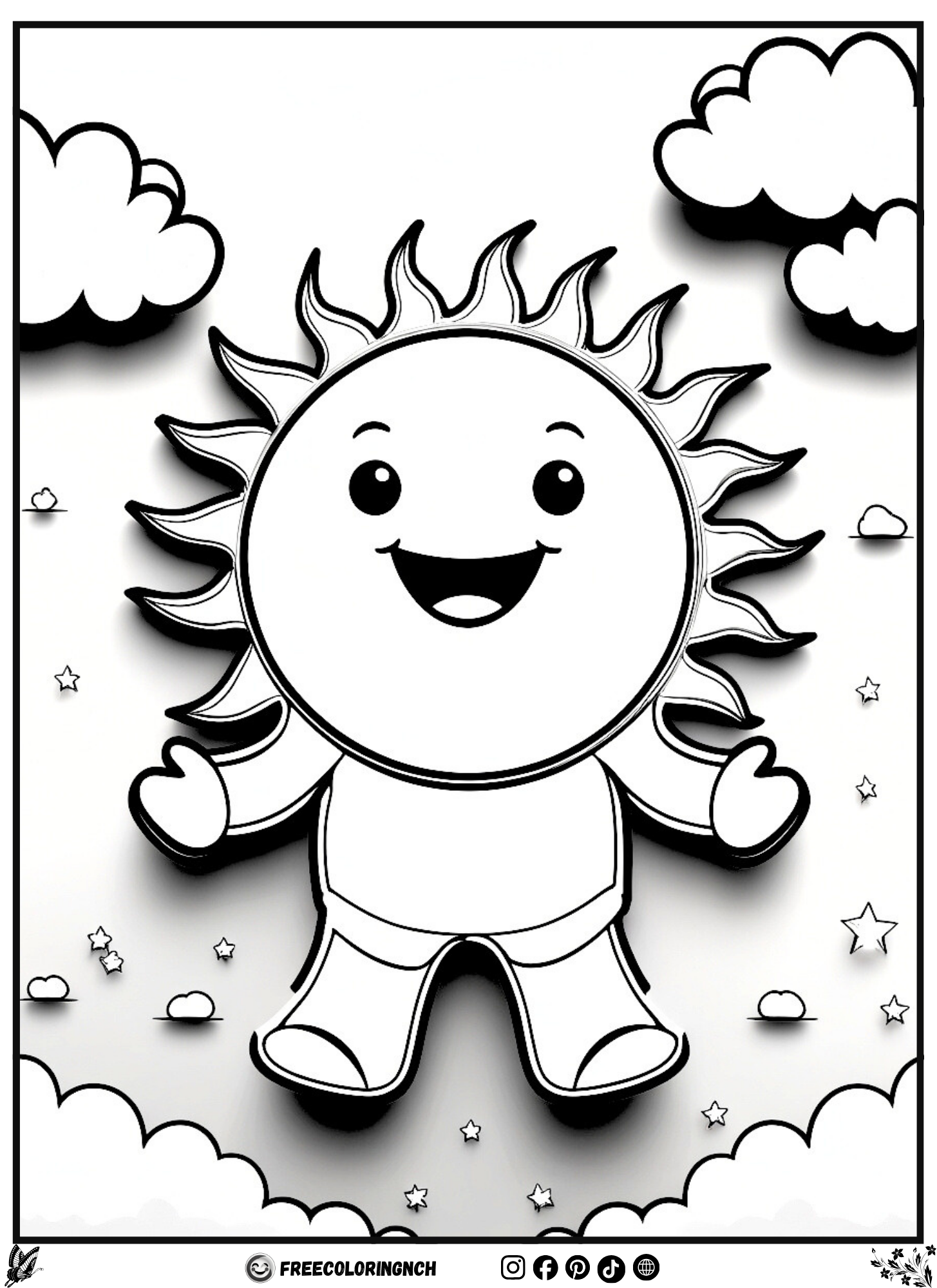 Happy Sun cute coloring sheet free printable for kids