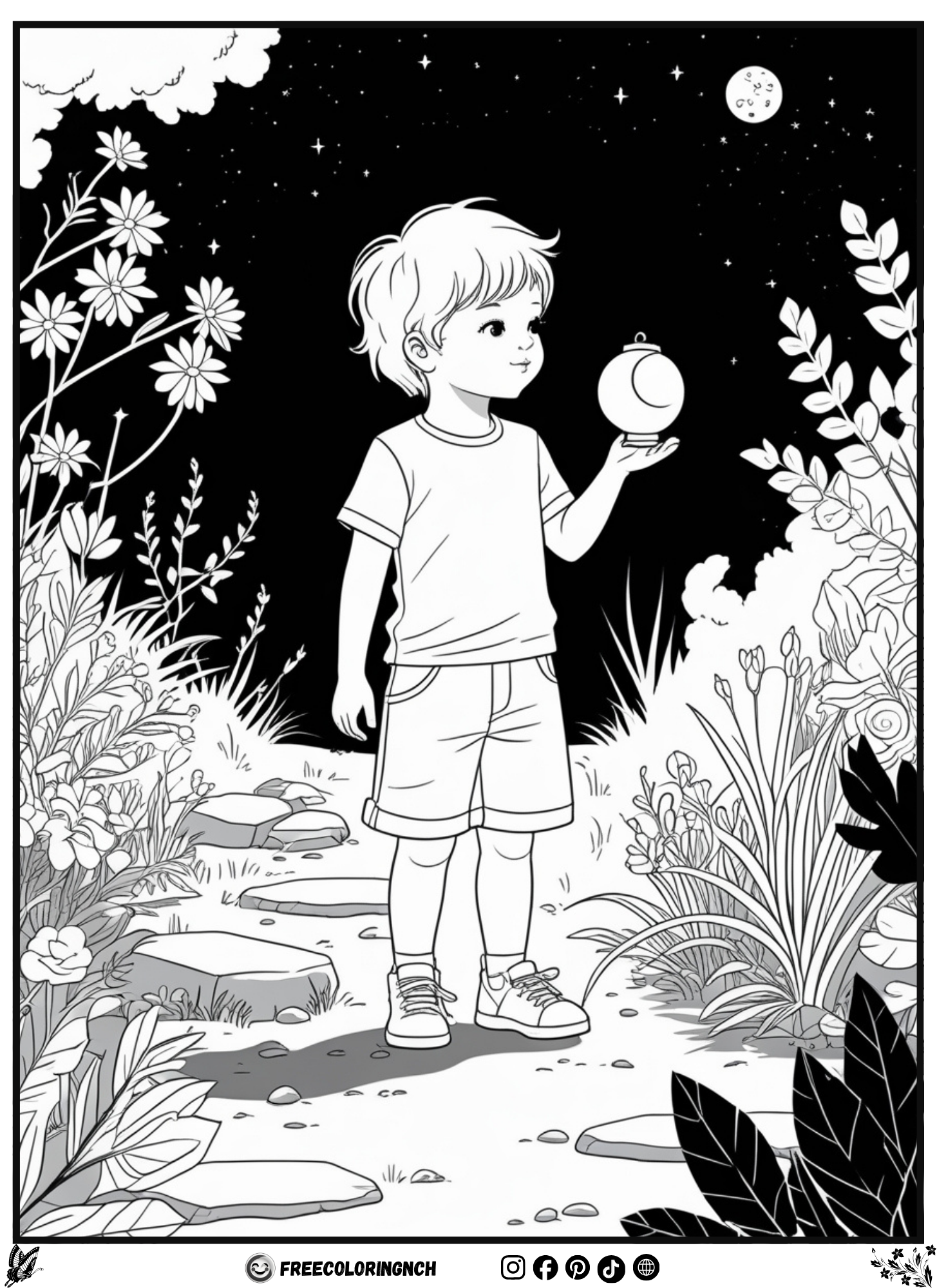 Moon Lantern Calm Coloring Page Free Printable