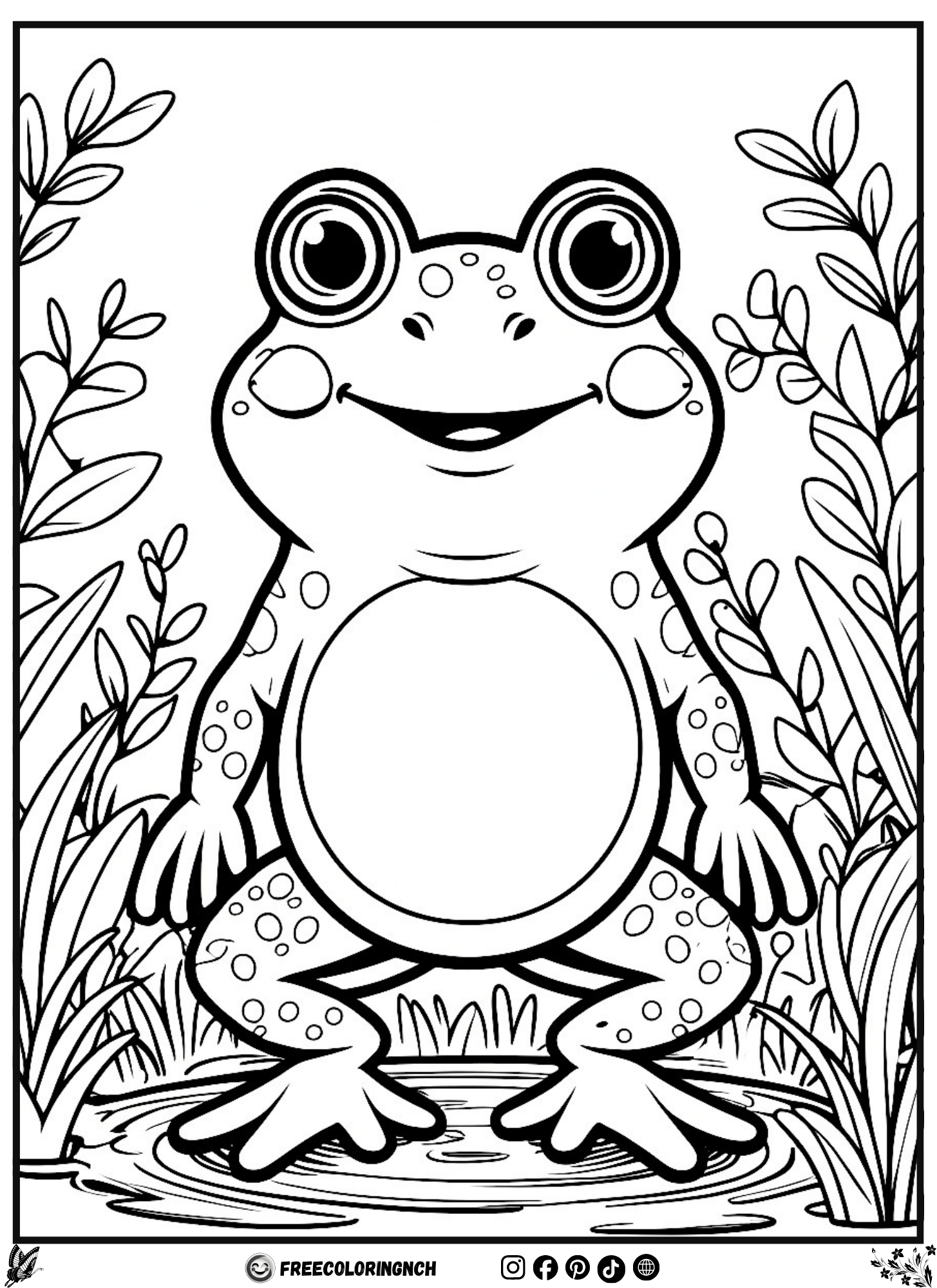 Cute happy frog coloring sheet for kids free printable