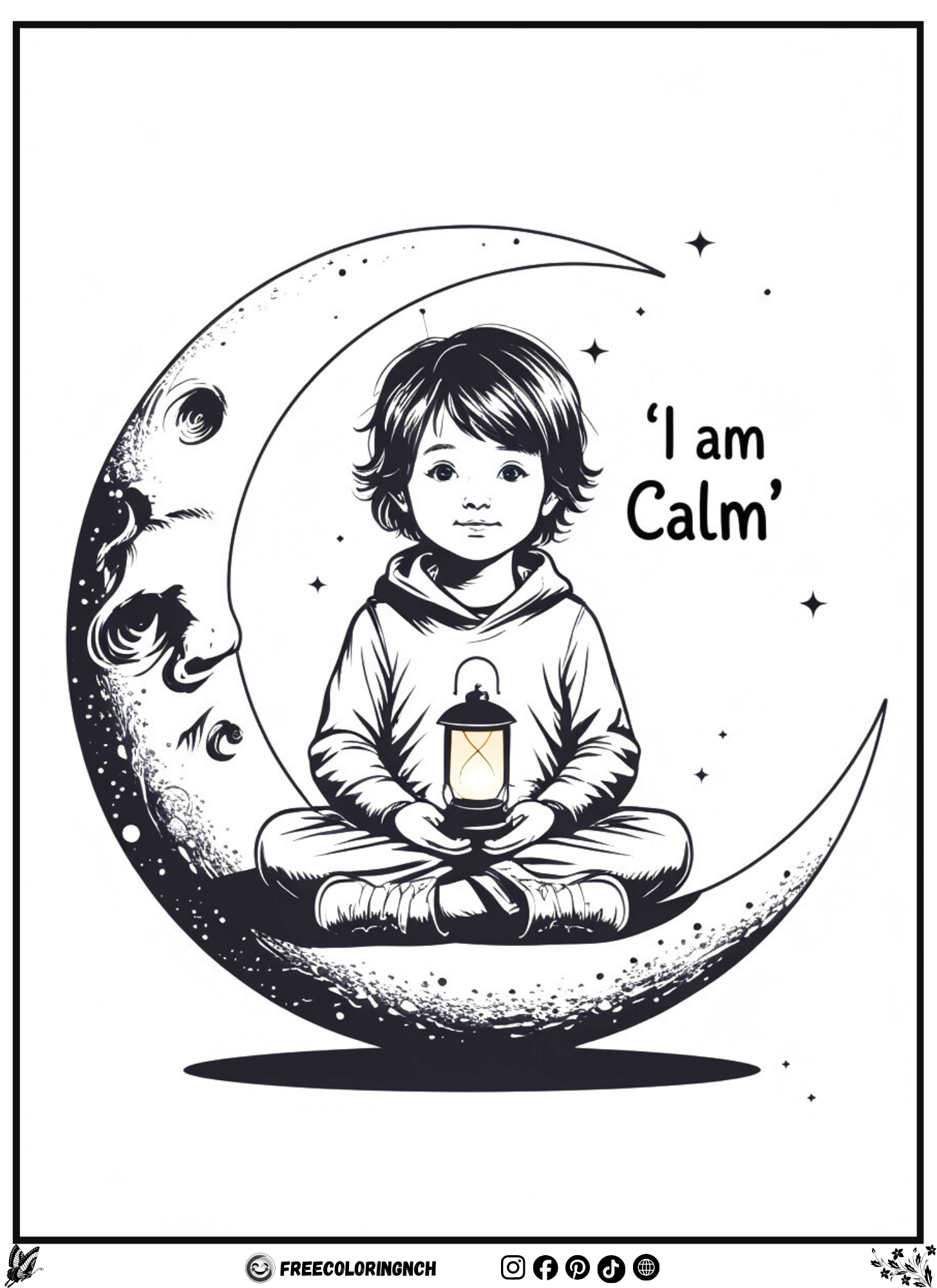 I am calm moon meditation coloring page for kids free printable