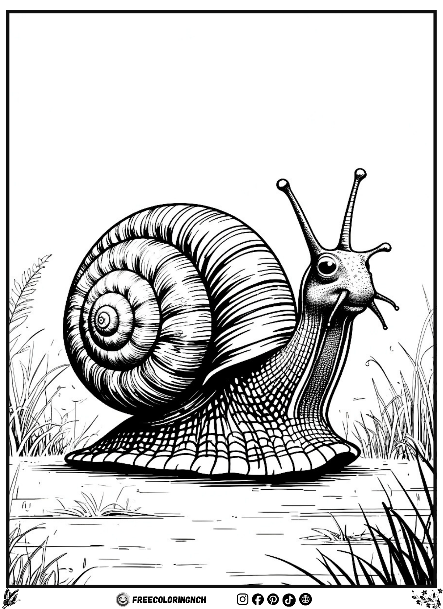 quiet snail coloring page for kids calm nature free printable