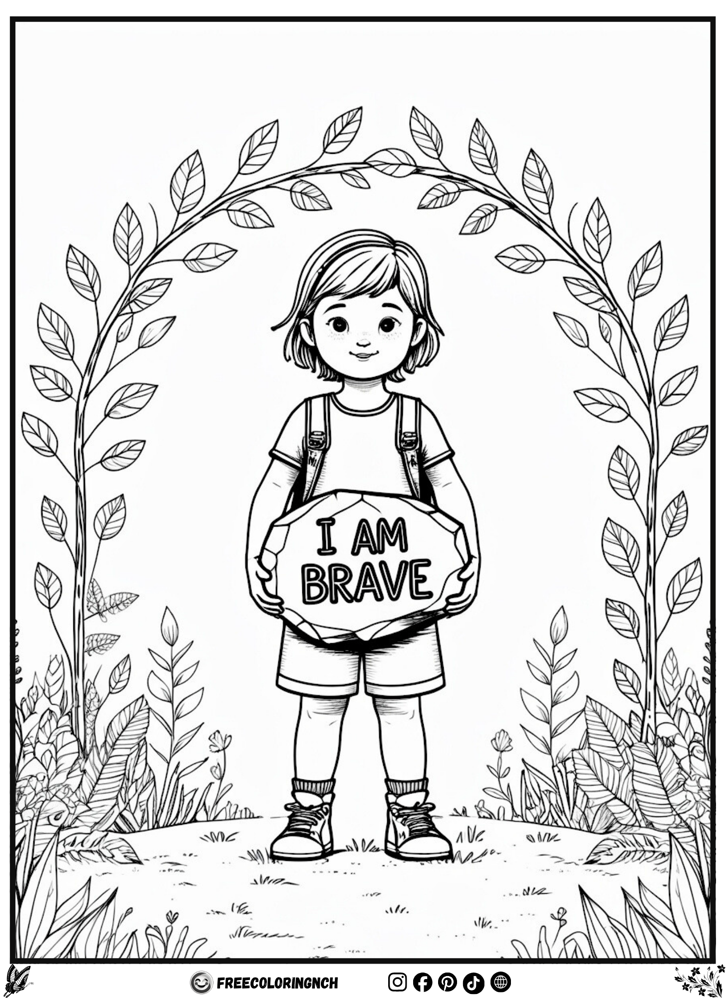 I am brave nature arch coloring page for kids free printable