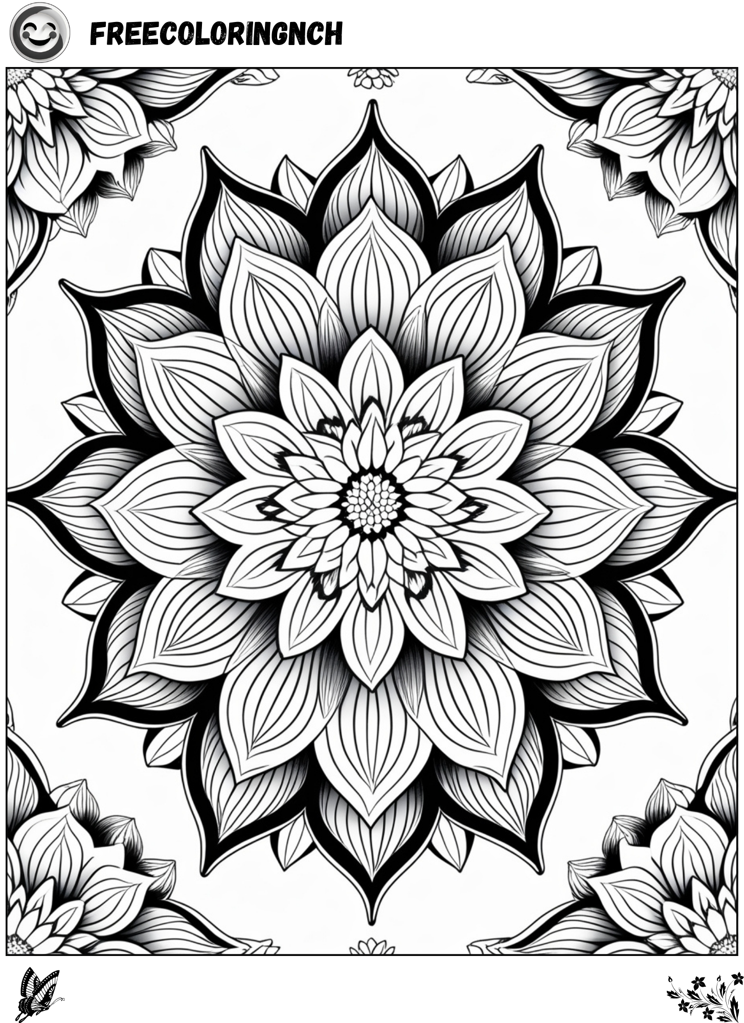 Peaceful Sunflower Mandala Coloring Page Printable