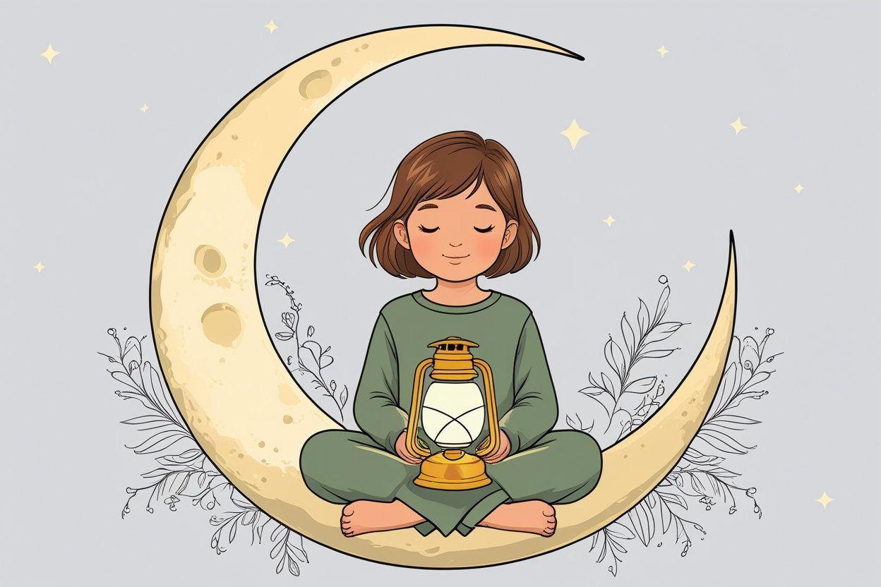 Child sitting calmly on a moon coloring page representing self-confidence activities for students