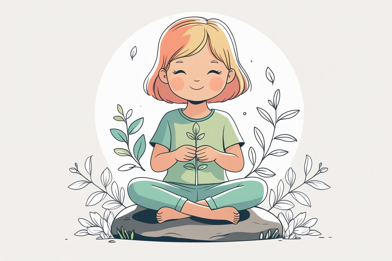 Child sitting in a calm pose Zen Minimalist Coloring Pages free printable