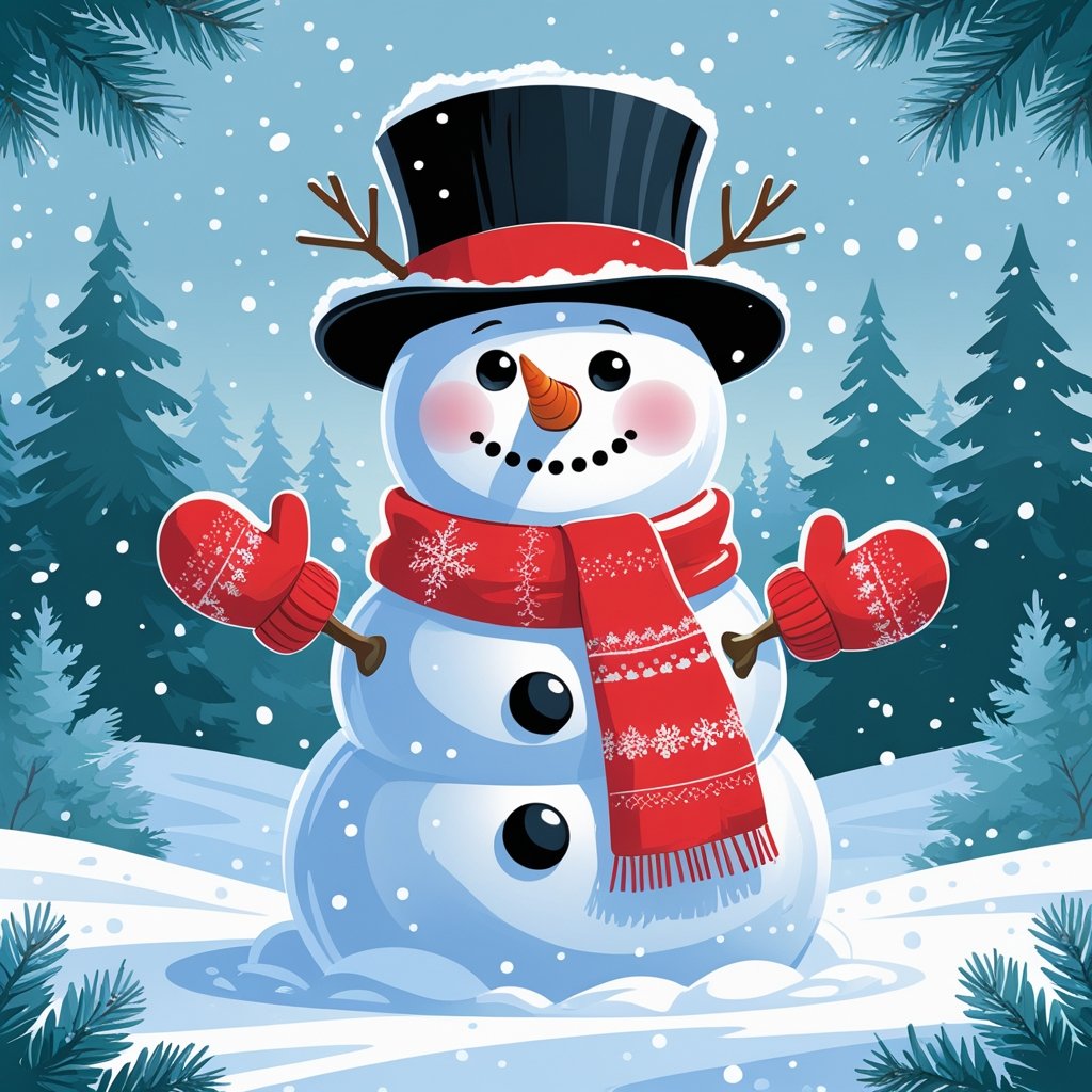 Cute January Snowman coloring sheet fully colored – free printable January coloring sheets for kids by FreeColoringNCH