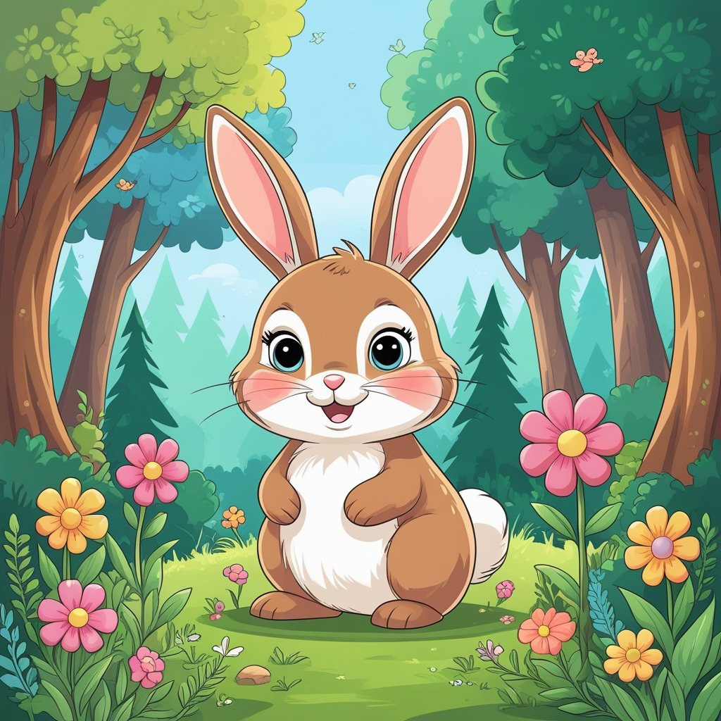 Playful Bunny Coloring Page for Kids, Free Printable Cute Animal Sheet