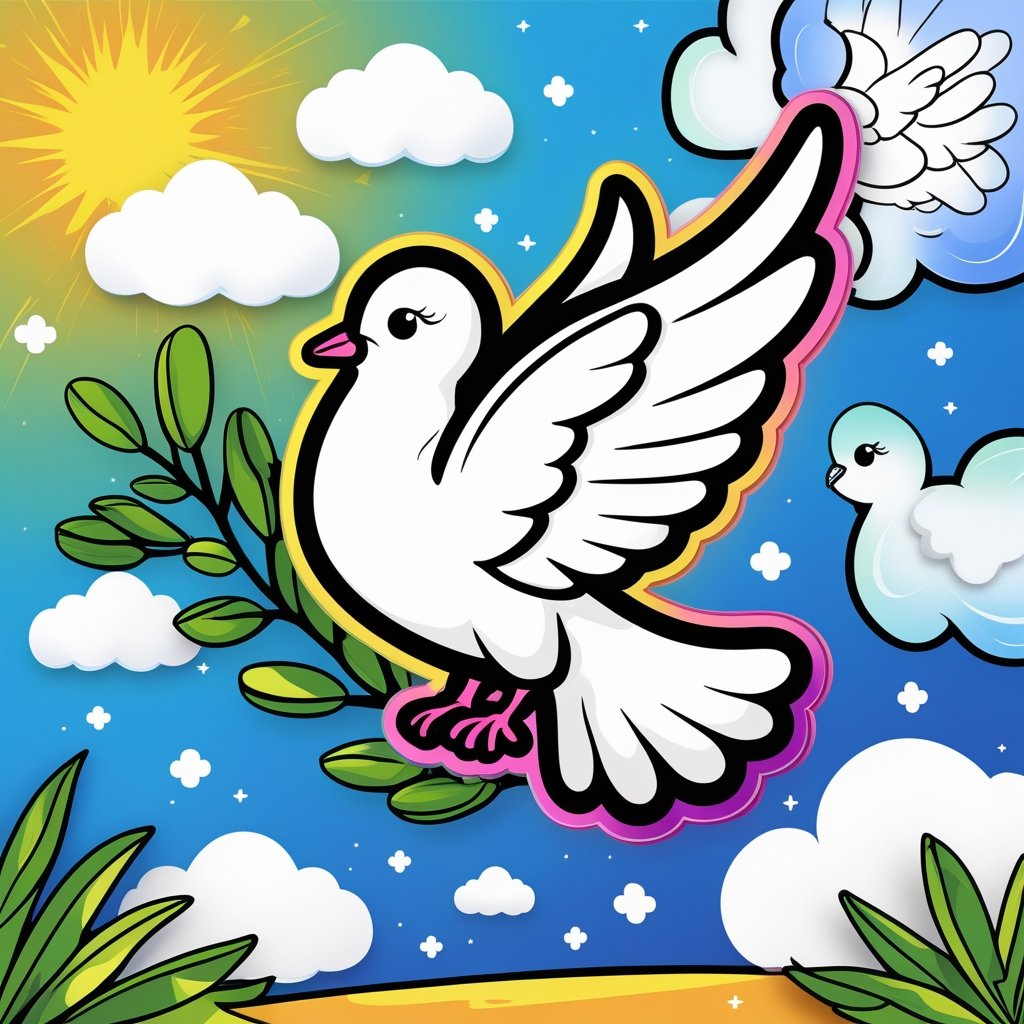 Very Colorful Peace Dove Color Sheet for Kids - Free Printable Color Sheets