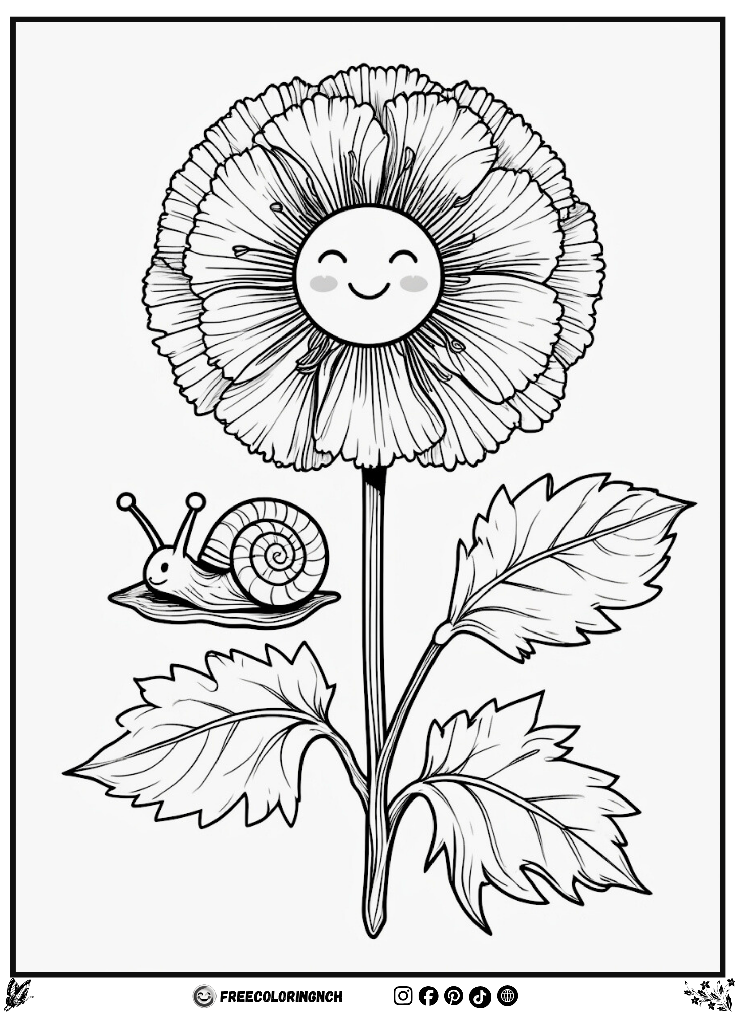 Smiling carnation botanical coloring page free printable
