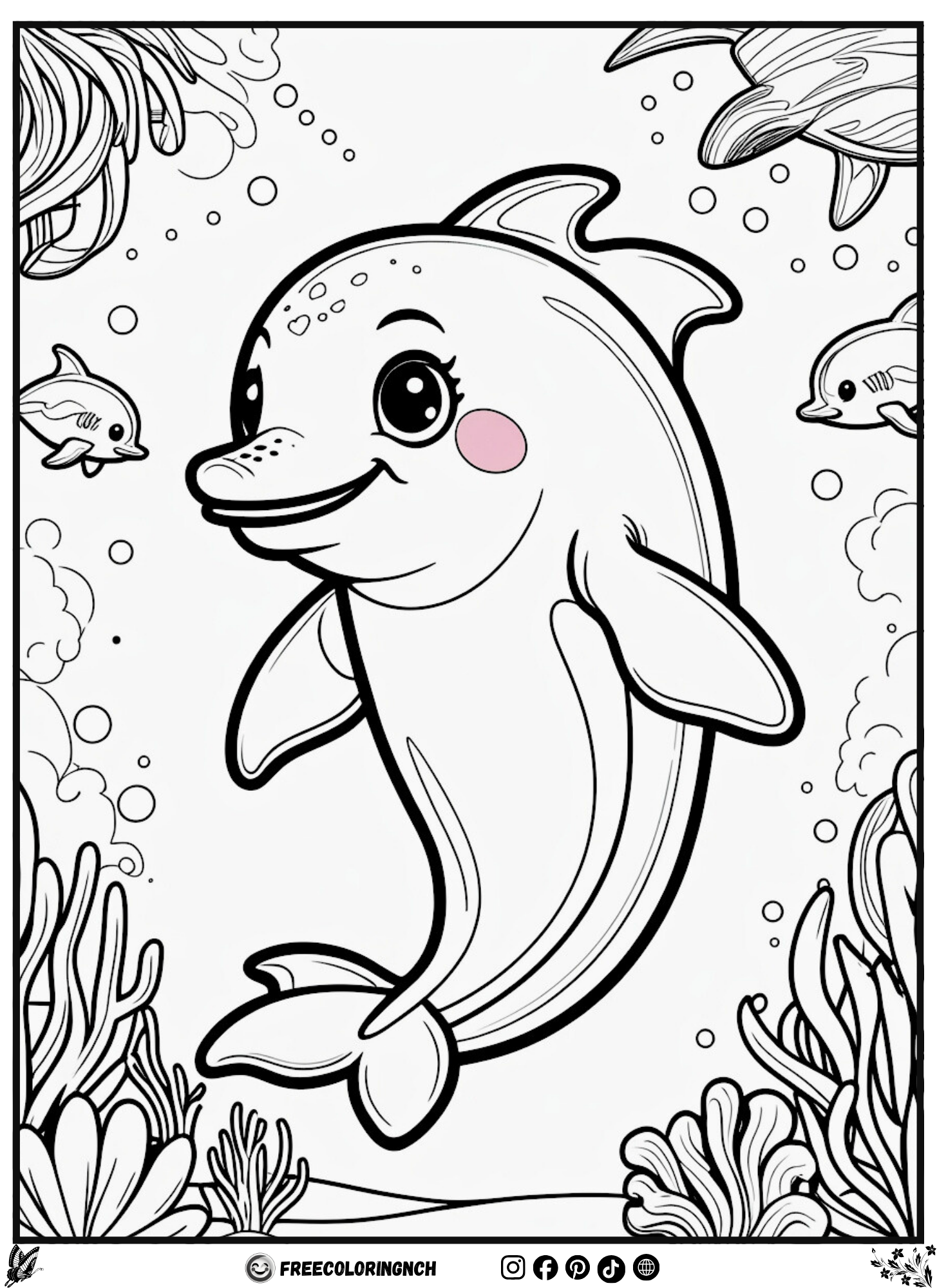 Cheerful Spirit Dolphin Coloring Page - Spirit Animal Coloring Pages