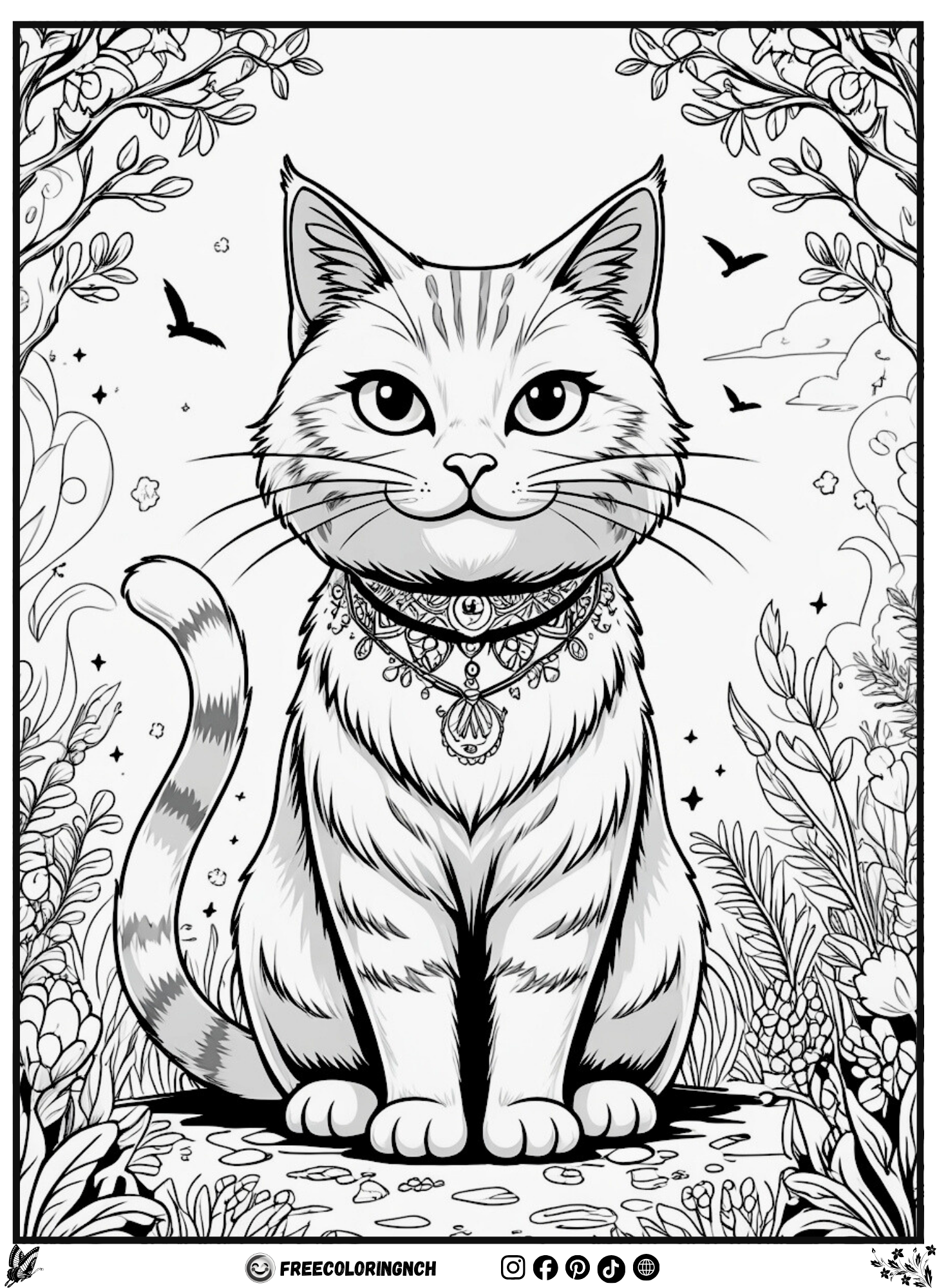 Playful Spirit Cat Coloring Page - Spirit Animal Coloring Pages