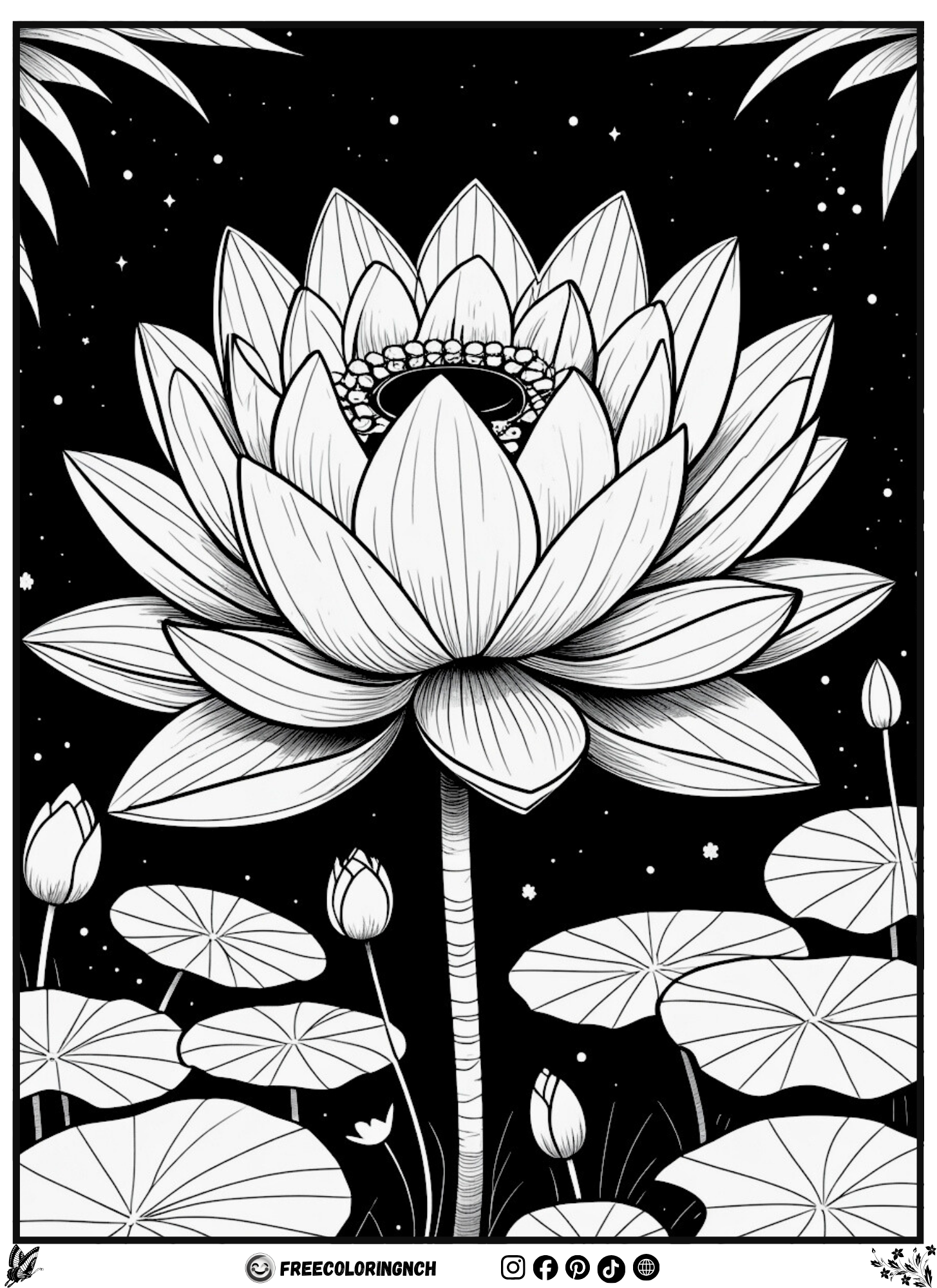 Cute Lotus Flower Coloring Page for Kids
