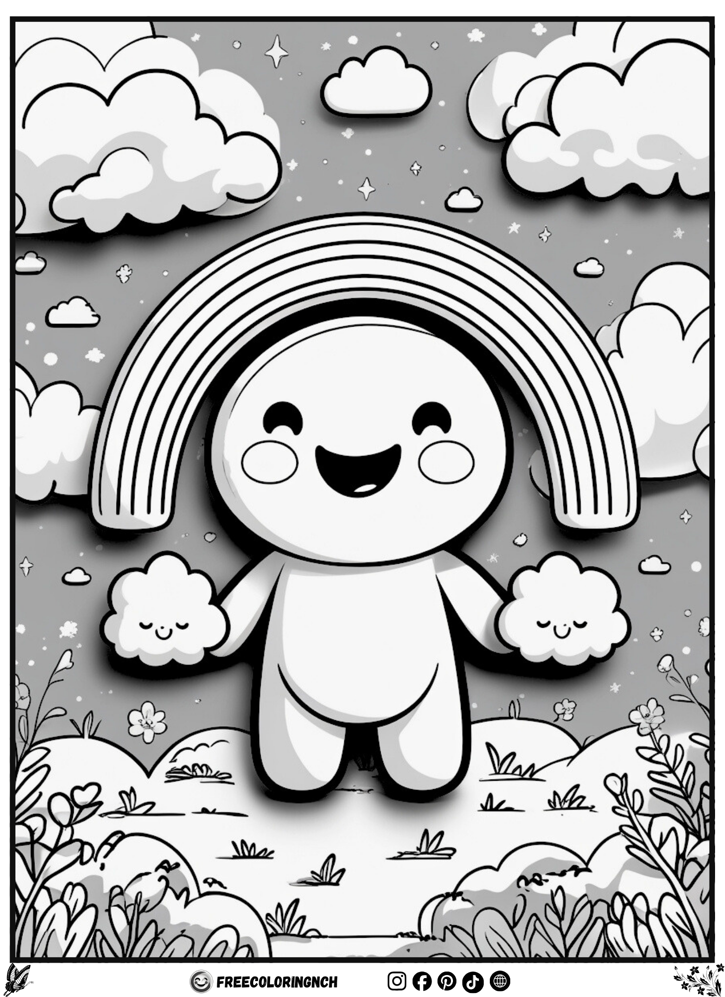 Cute Rainbow Coloring Page for Kids