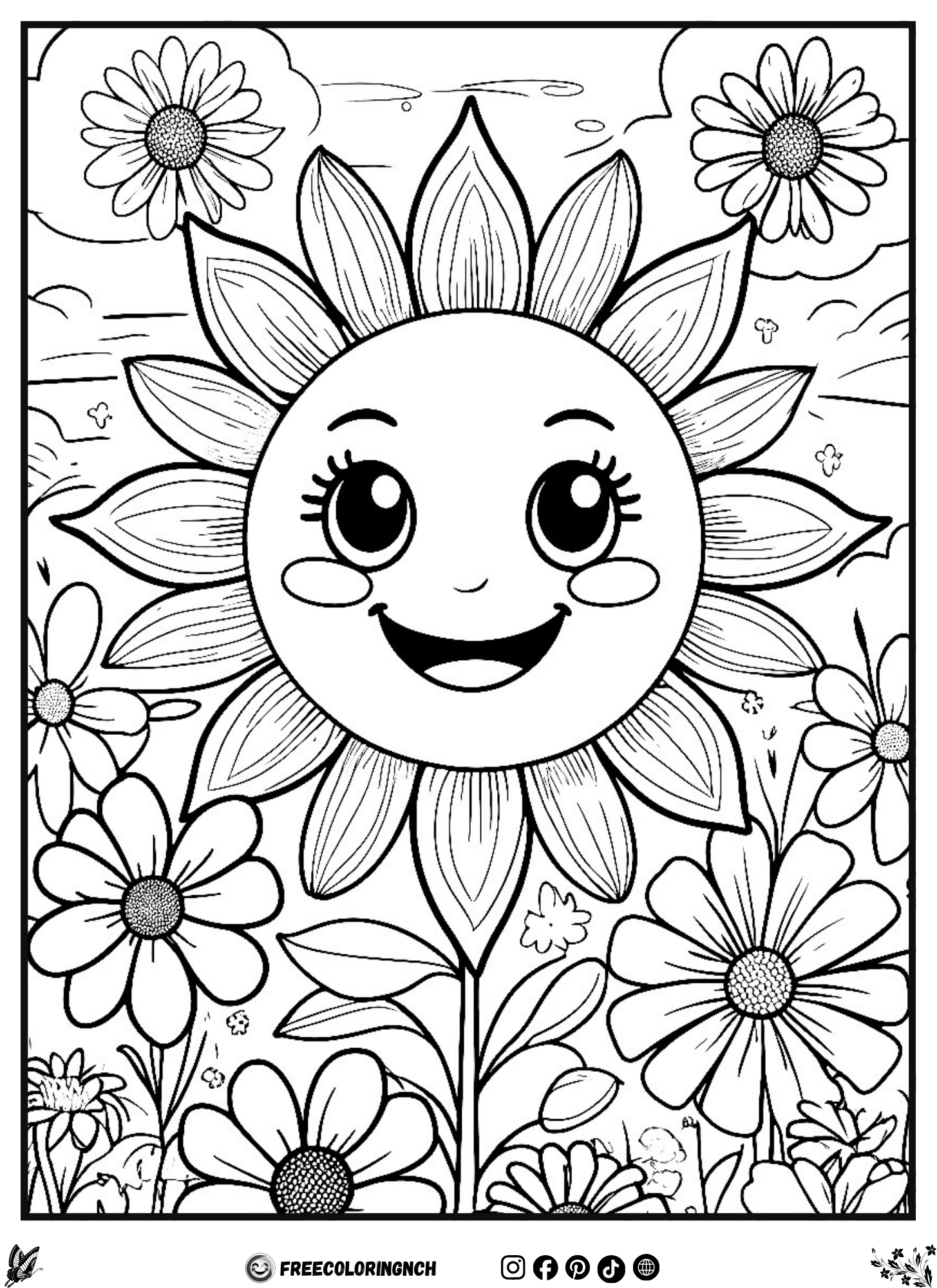 Smiling Sun Flower Coloring Sheet - Educational Printable
