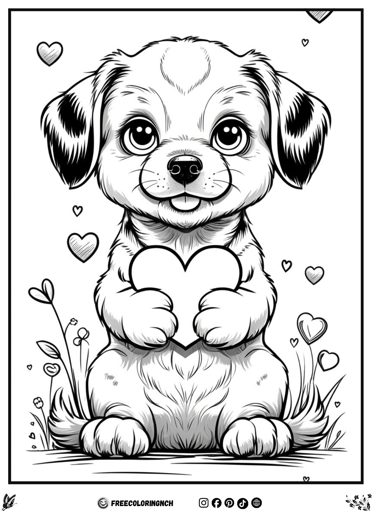 Valentine Puppy - Valentines Day Coloring pages free printable