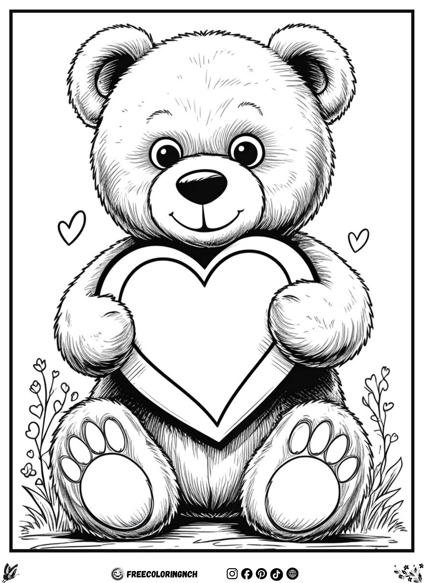 Valentine Teddy Bear - Valentines Day Coloring pages free printable