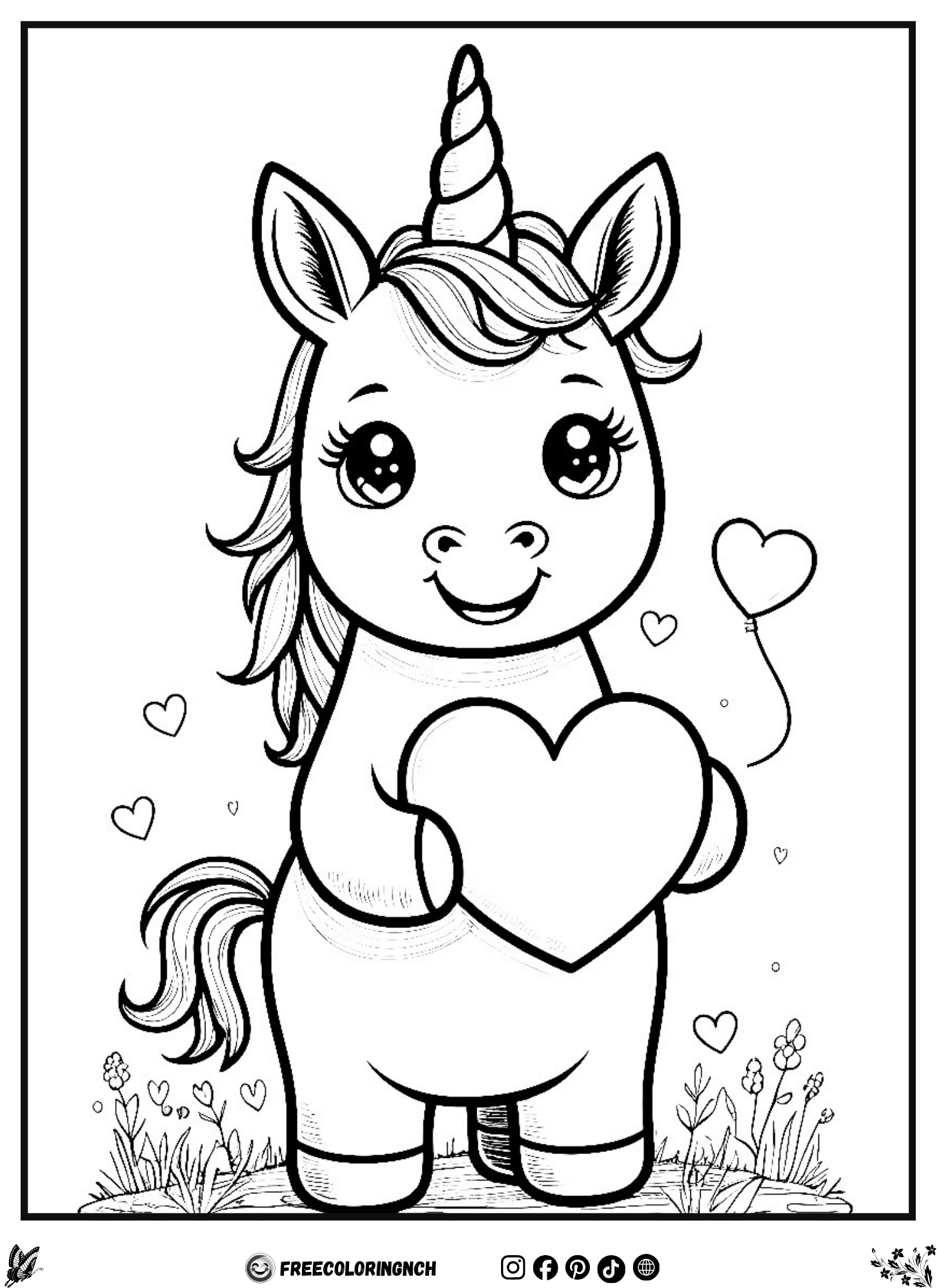 Valentine Unicorn - Valentines Day Coloring pages free printable