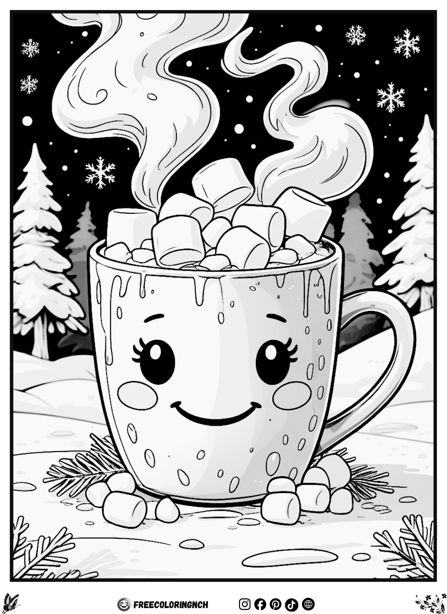 January coloring sheets printable hot cocoa