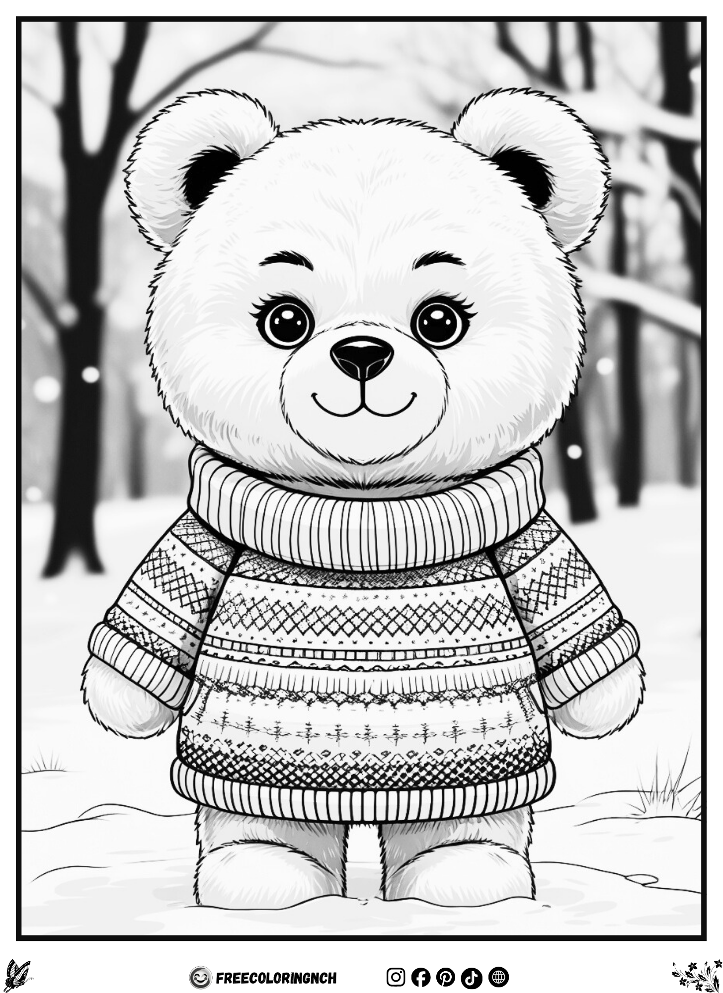 January coloring sheets printable cute winter bear