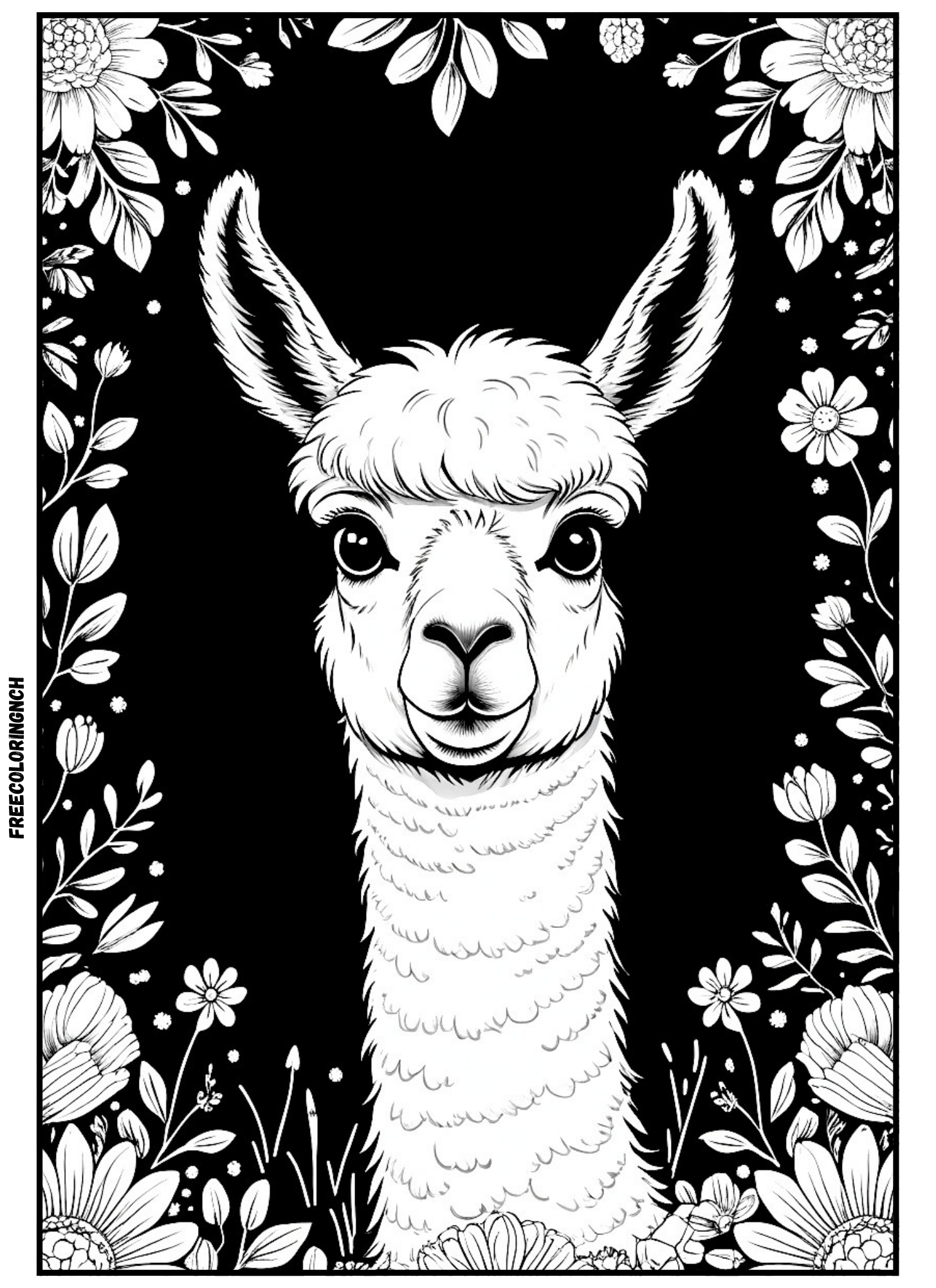 Curious Llama farm animals coloring pages printable for kids